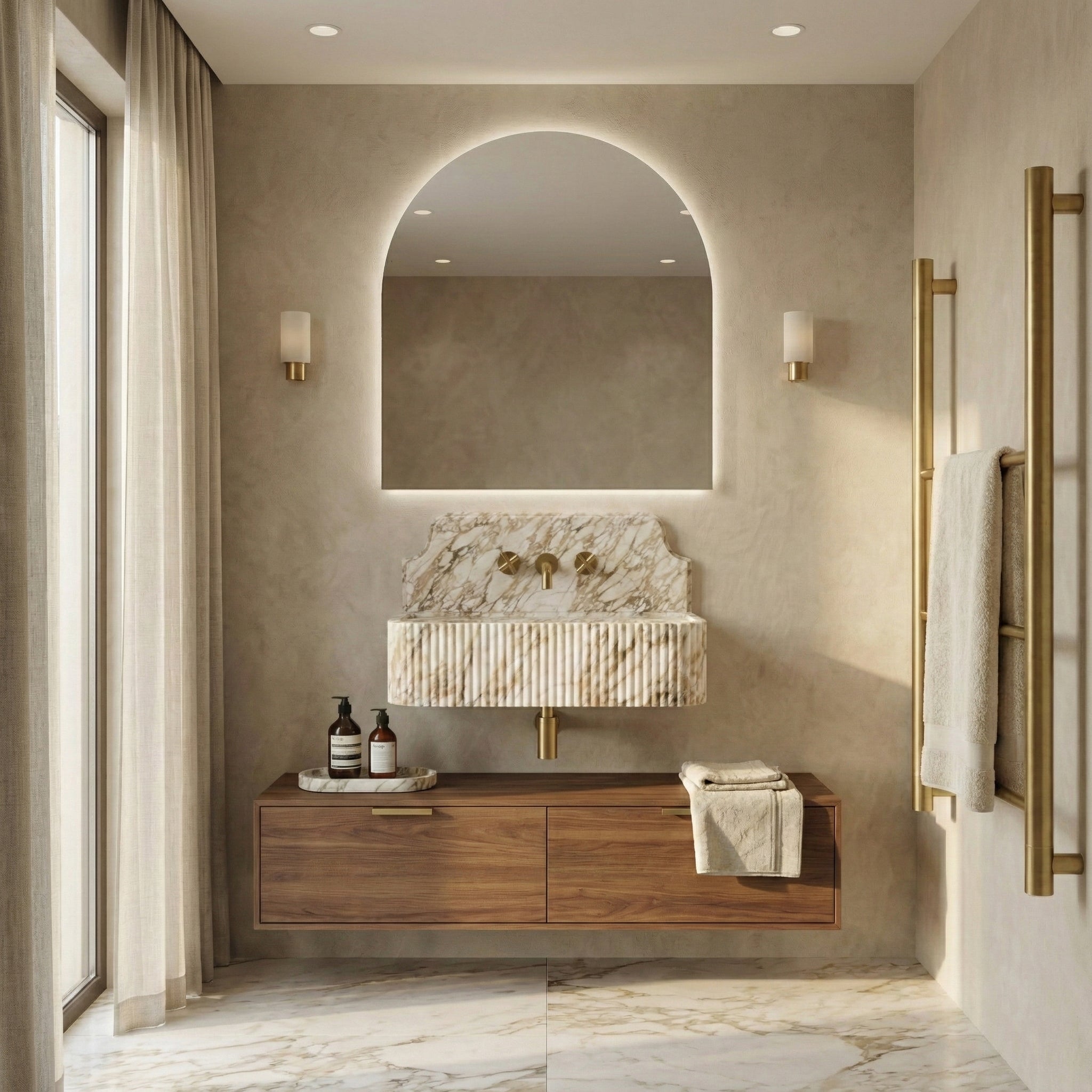 Calacatta Gold Backsplash Sink - Fluted