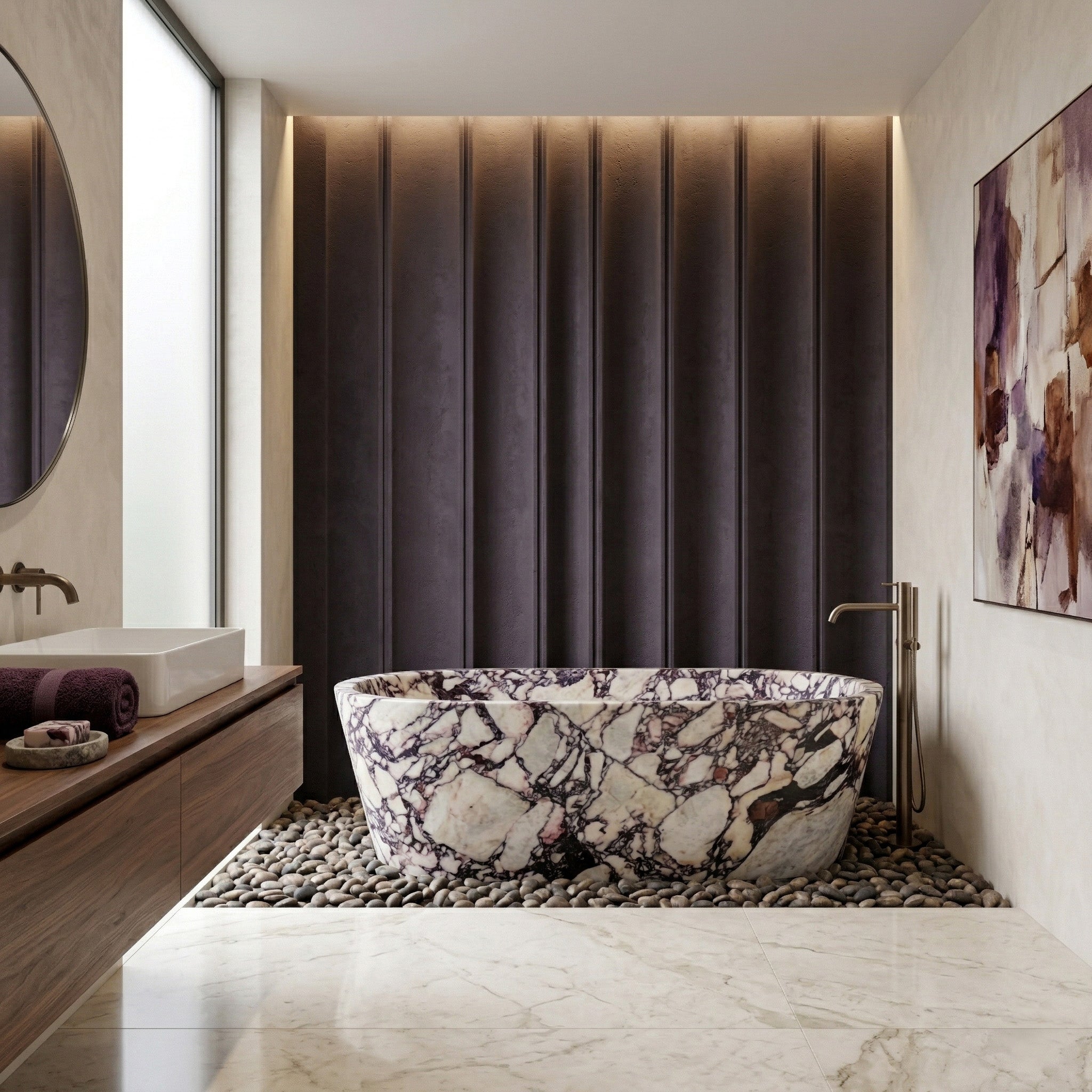 Calacatta Viola Marble Freestanding Bathtub - Tapered