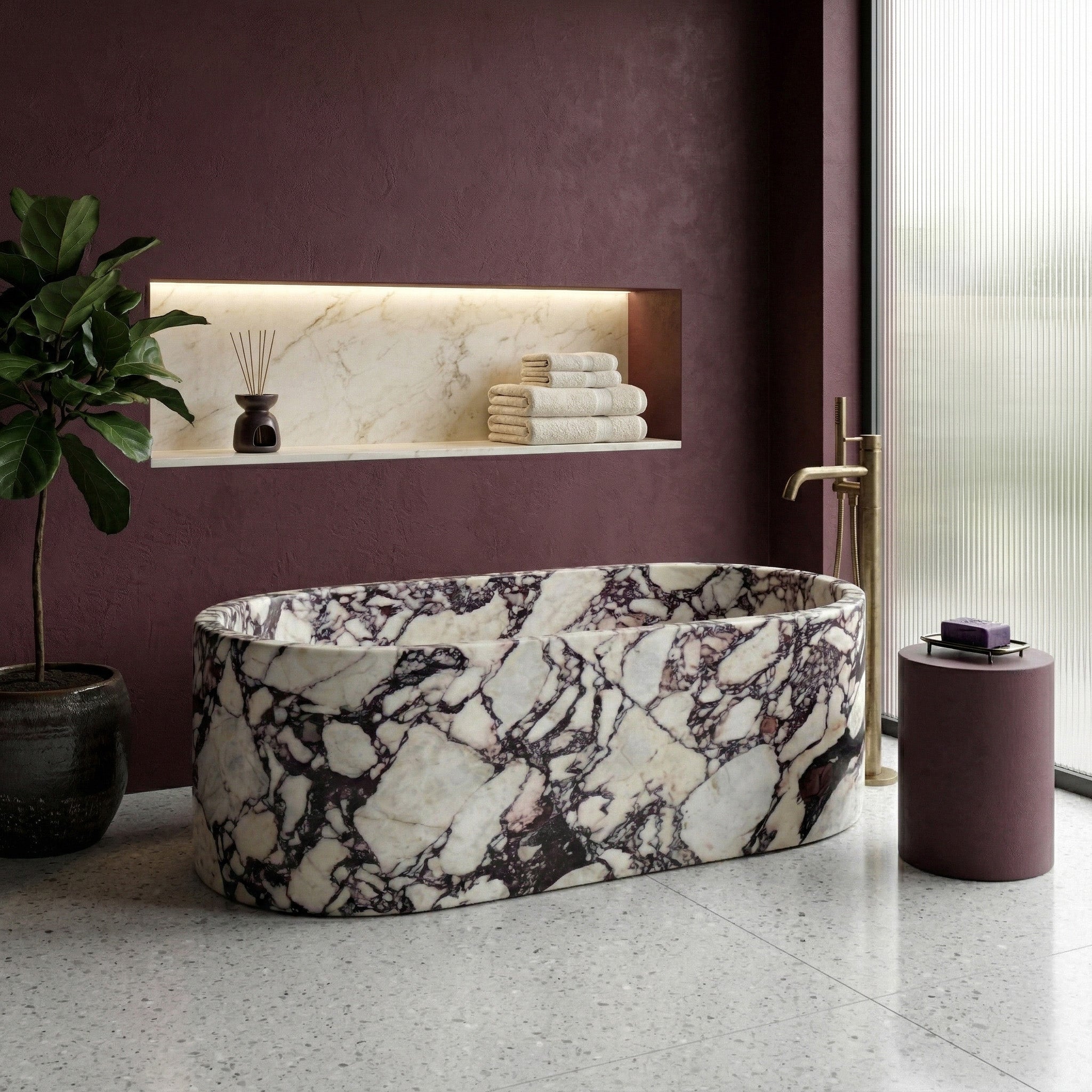 Calacatta Viola Marble Freestanding Bathtub - Elliptical