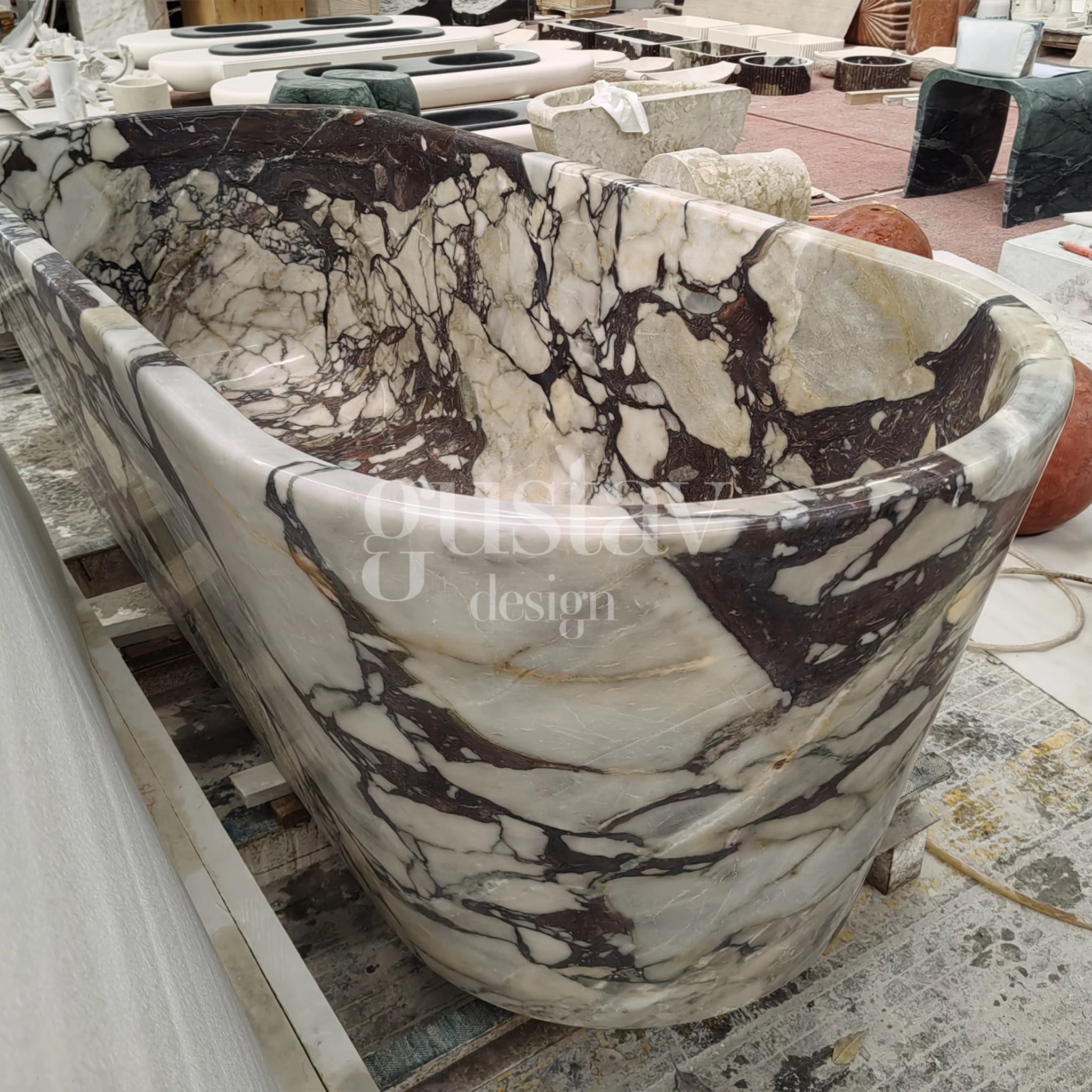 Calacatta Viola Extra Marble Freestanding Bathtub - Tapered