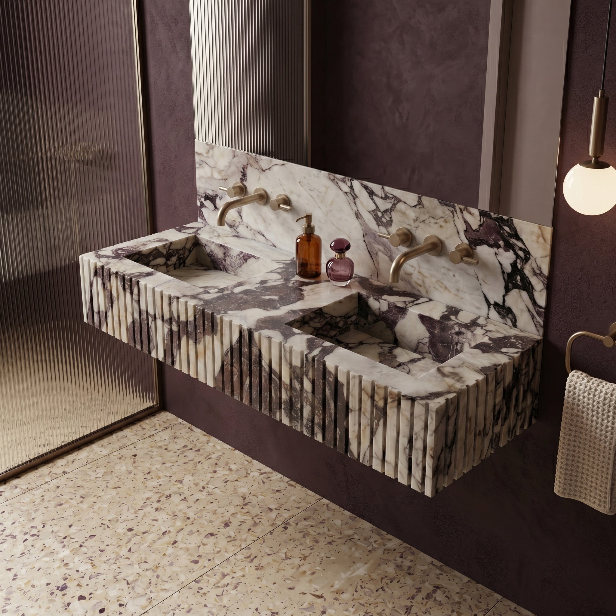 Calacatta Viola Extra Marble Double Sink - Fluted