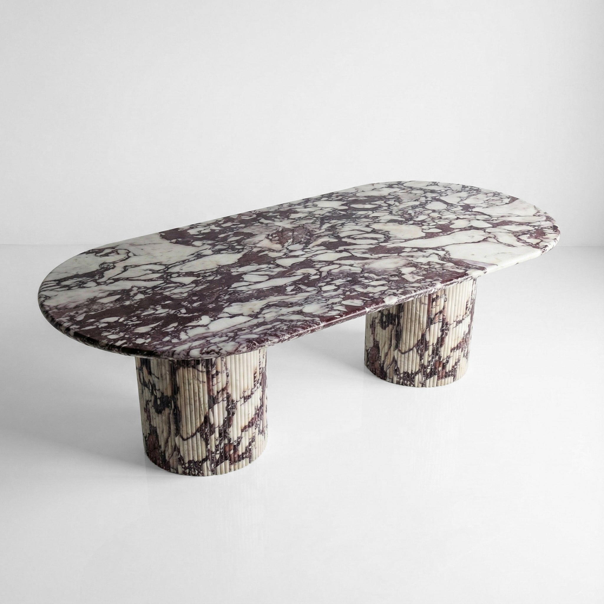 Calacatta Viola Marble Oval Dining Table - Fluted