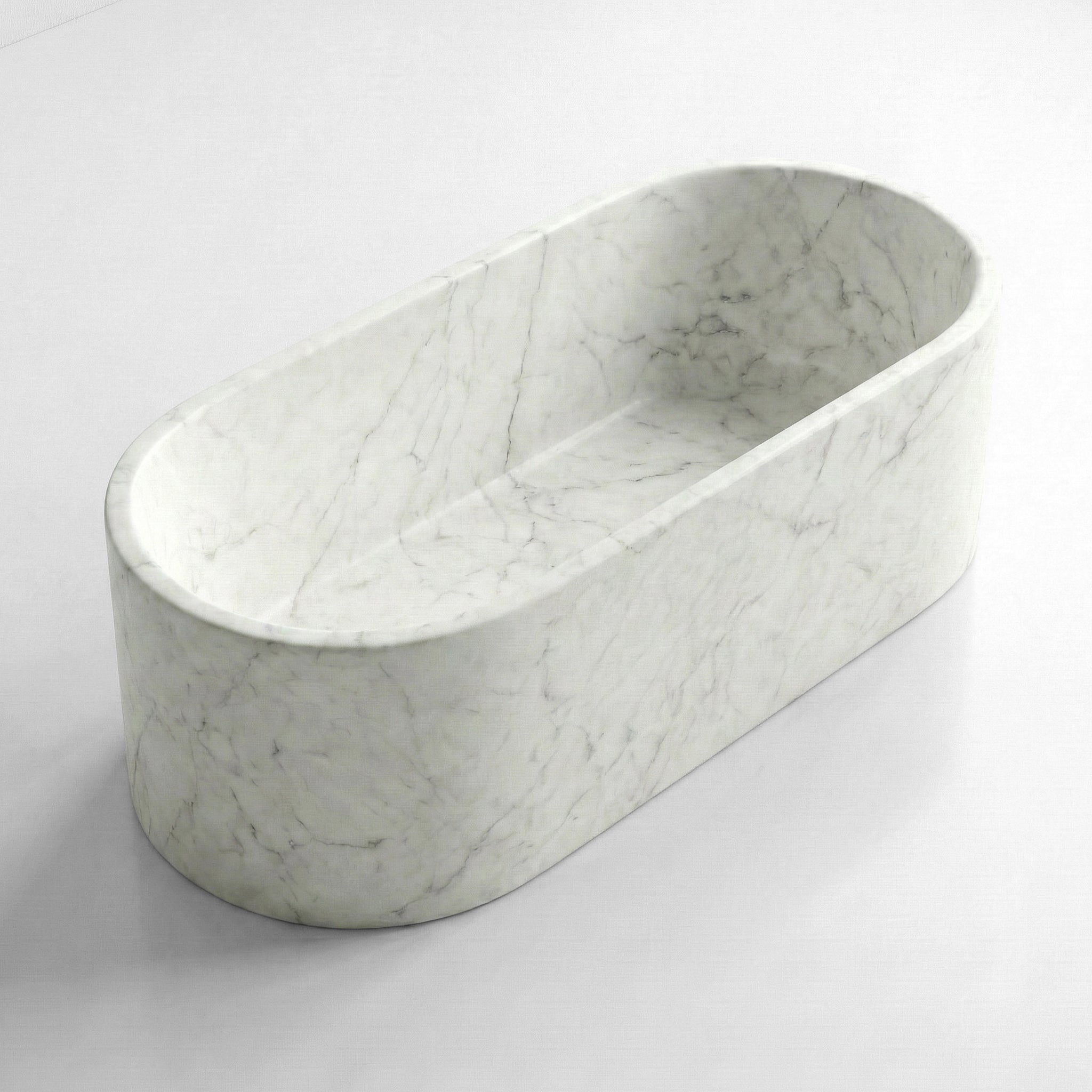 White Carrara Marble Freestanding Bathtub - Elliptical