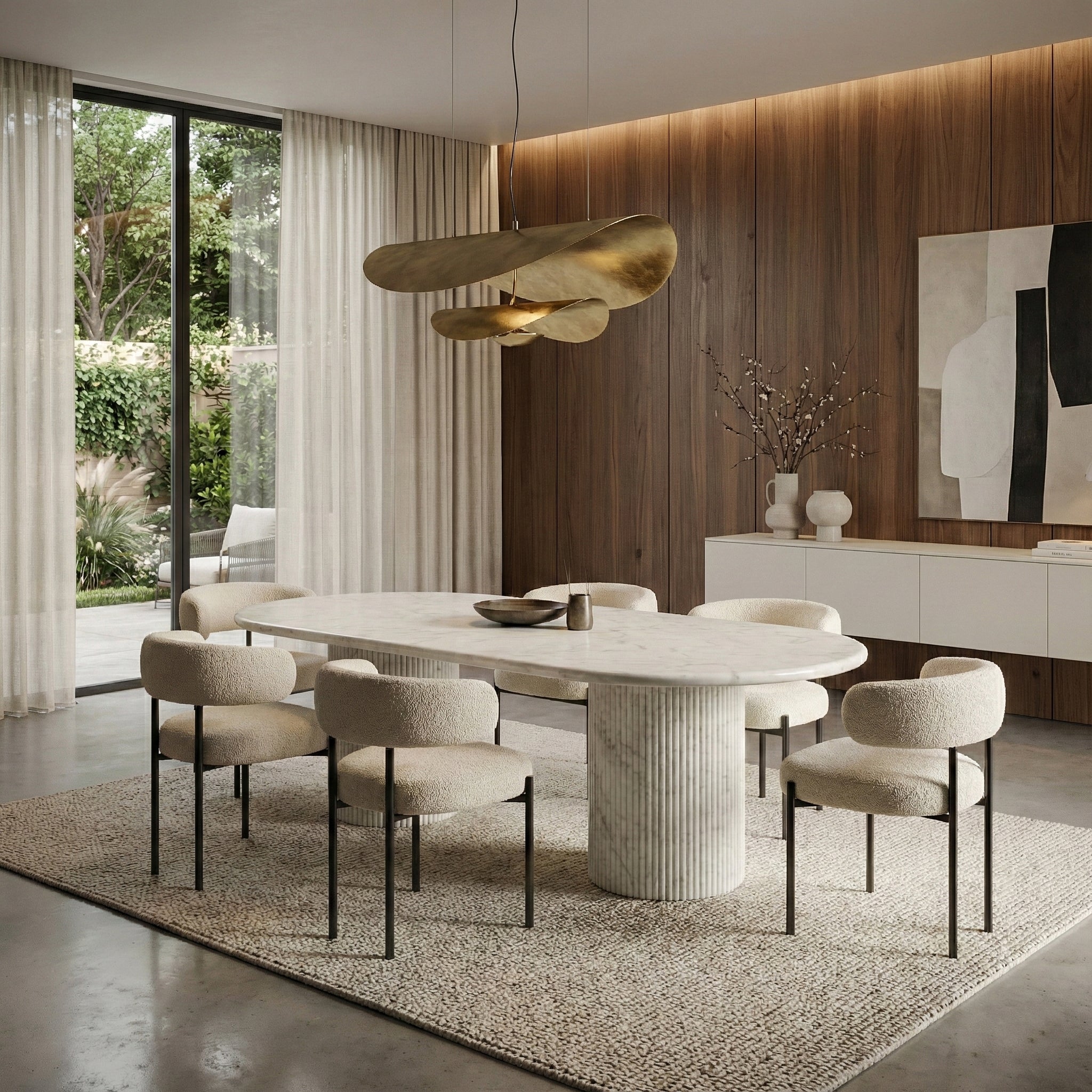 White Carrara Marble Oval Dining Table - Fluted