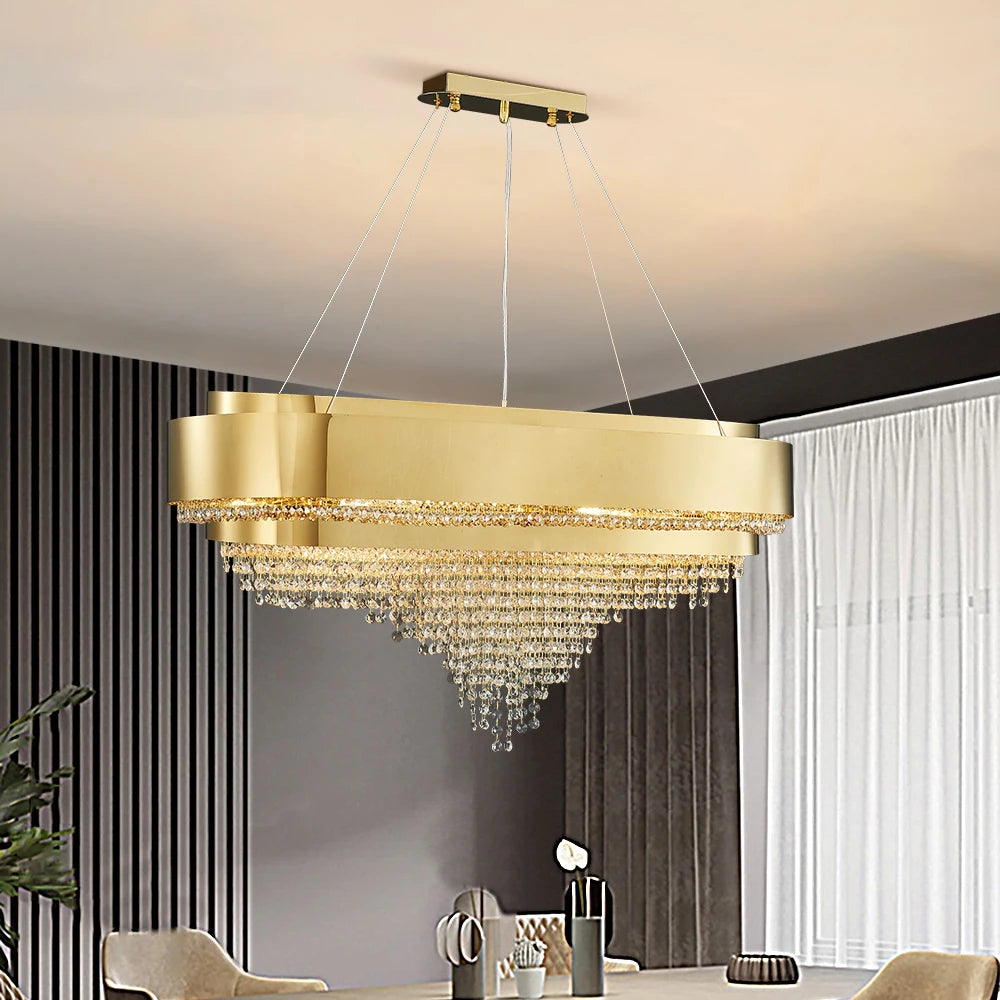 champs elysees rectangular chandelier luxury crystal tiers front view