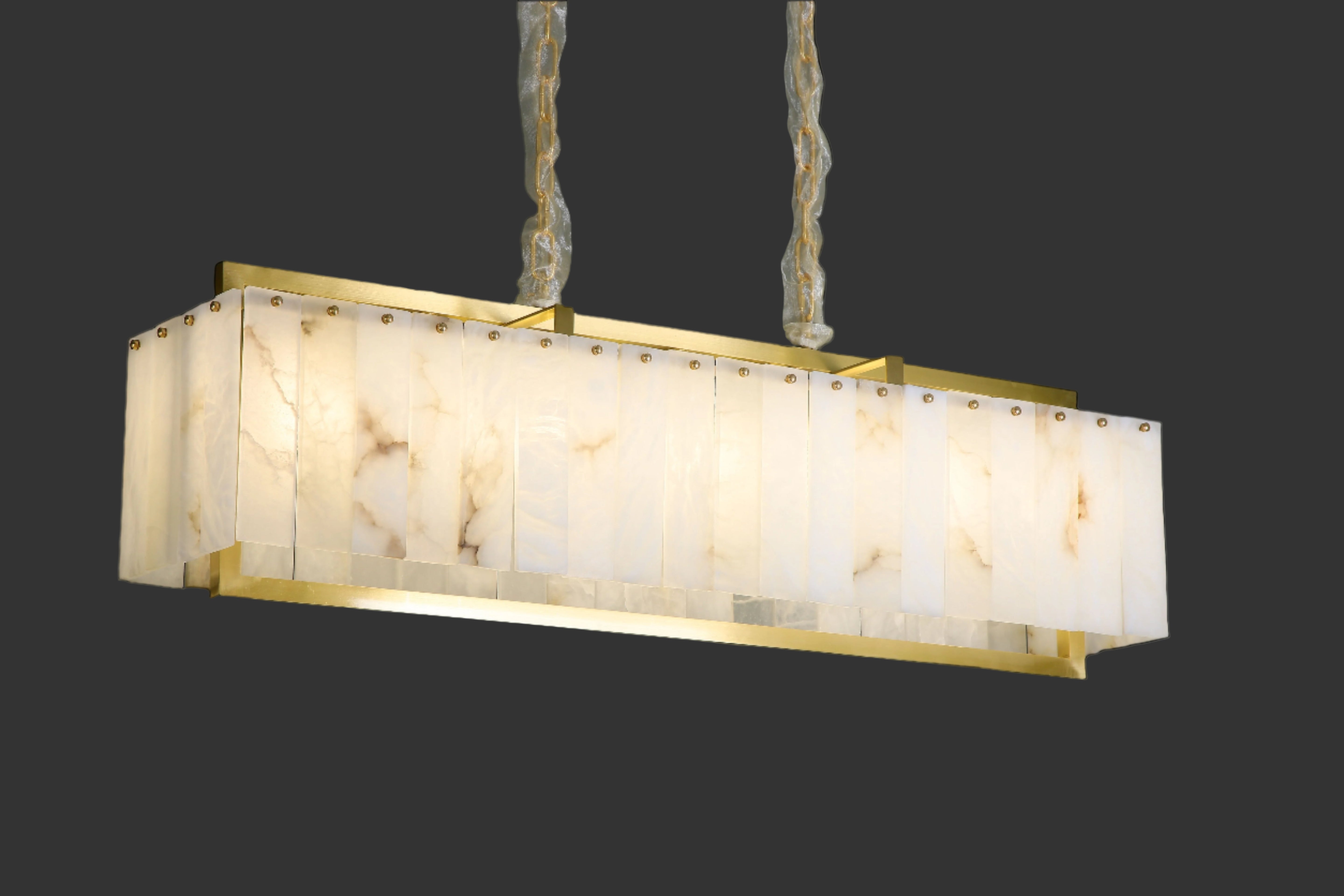 classisco marble rectangular chandelier with hand carved marble panels and gold frame