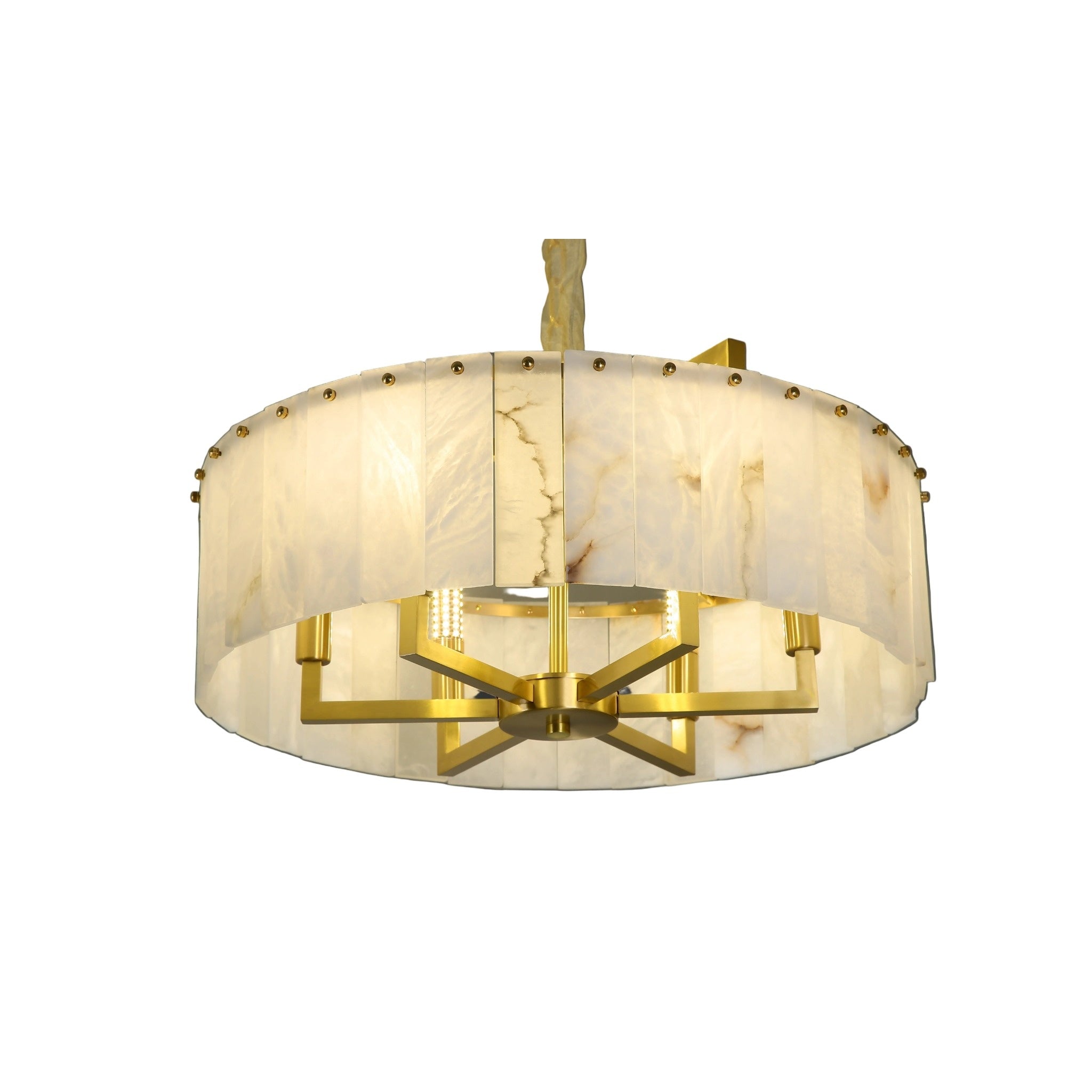 classisco marble circular chandelier with hand carved marble panels and gold frame