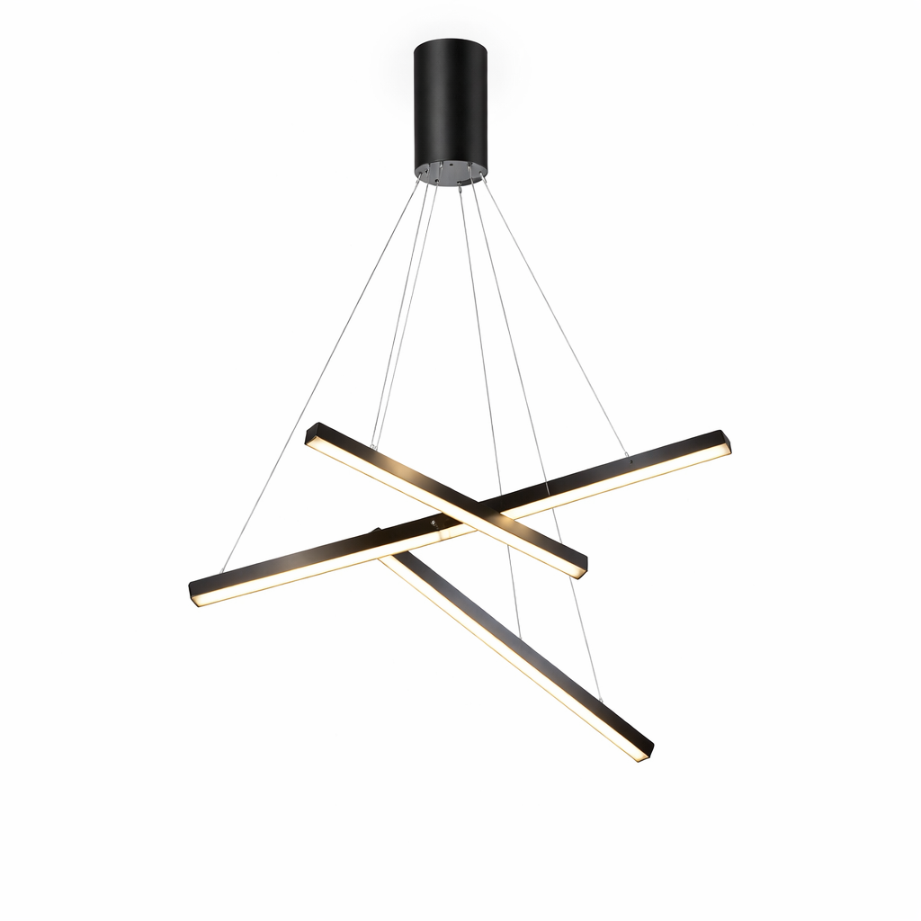 Close-up detail of the Esher Circular Chandelier by Vorelli, showcasing the precision-crafted linear pendants and modern LED lighting elements in a luxury interior.