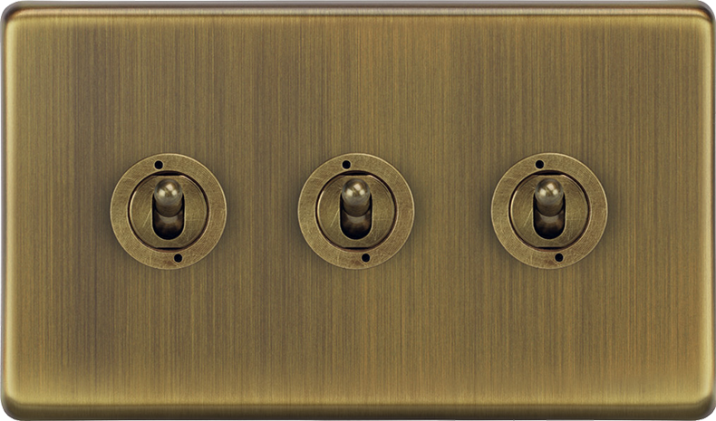 Close-up profile of the vintage-inspired toggle mechanism on a VORELLI wall switch.