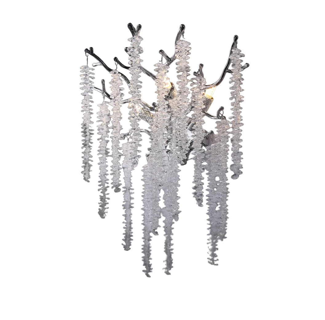 Close-up view of the premium, hand-cut crystals of the Wisteria wall light reflecting high-end luxury craftsmanship.