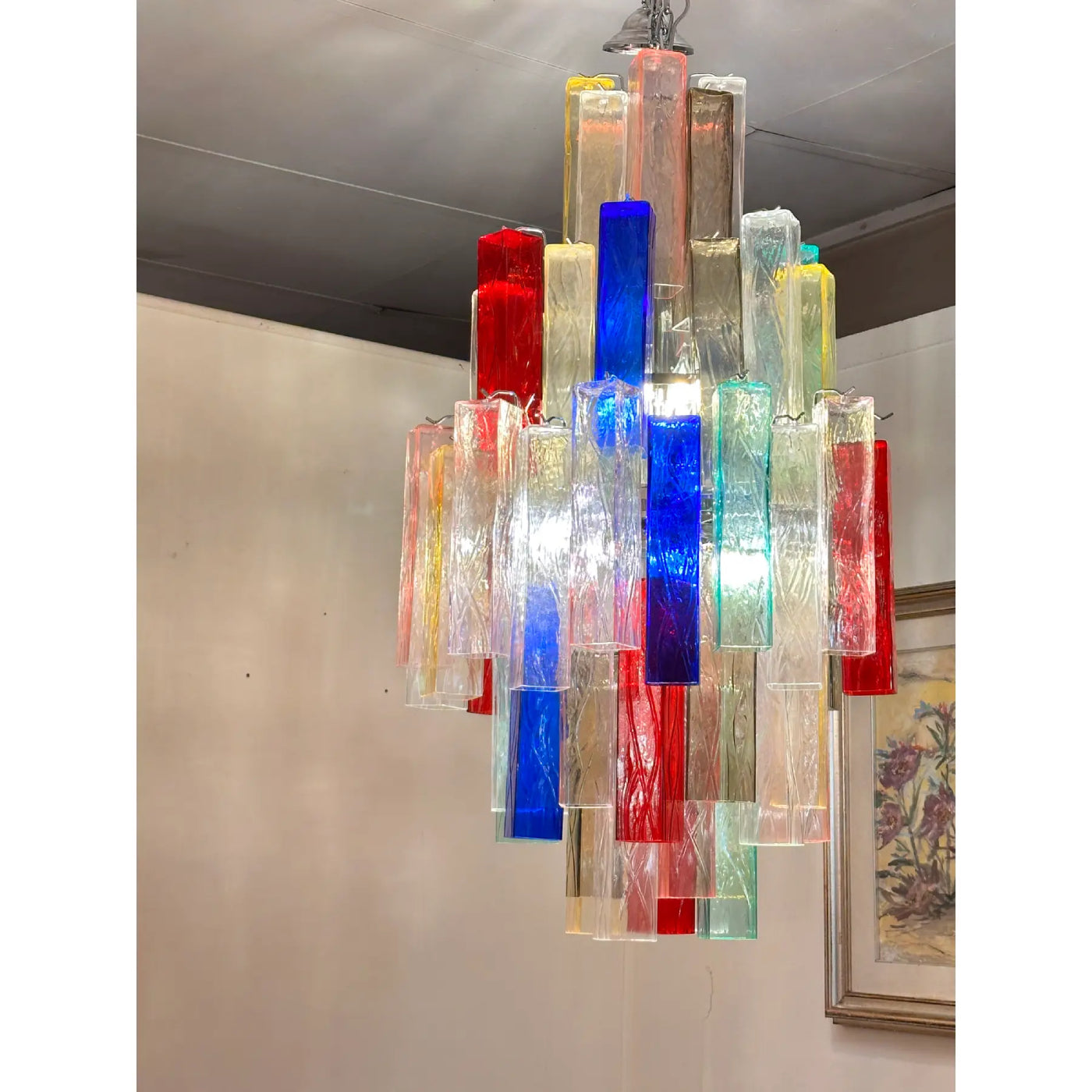 VORELLI Siracusa Squares Murano Glass Staircase Chandelier - Squares Murano Glass image 6