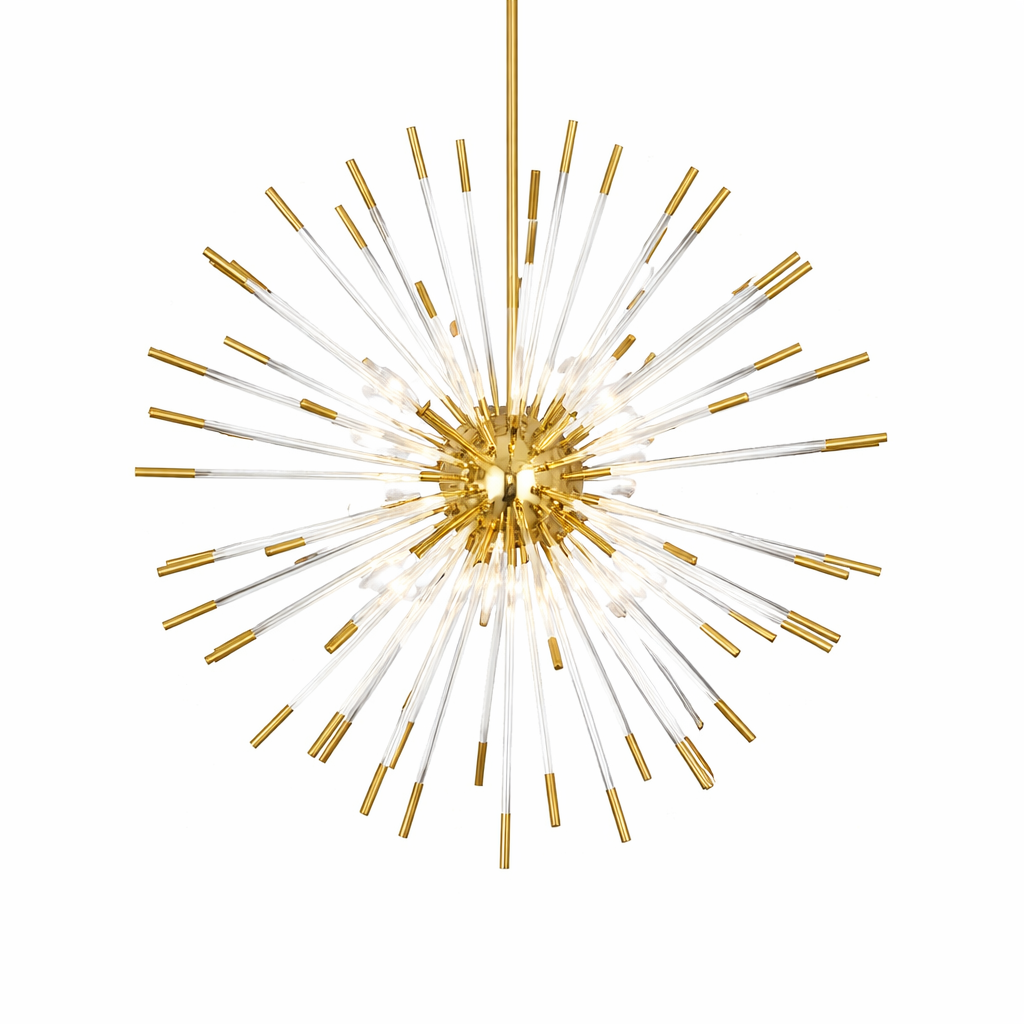 Detailed close-up of the VORELLI Livadia pendant light's intricate spiky sphere design, highlighting the artistic textures and modern luxury finish.