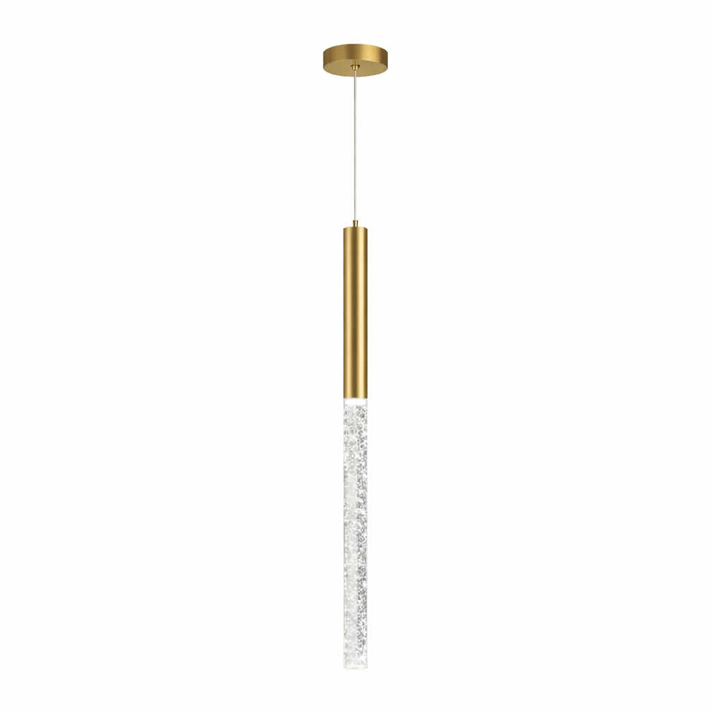 Detailed view of the VORELLI Nyon pendant light highlighting the textured crystal bubble effect and modern stainless steel hardware.