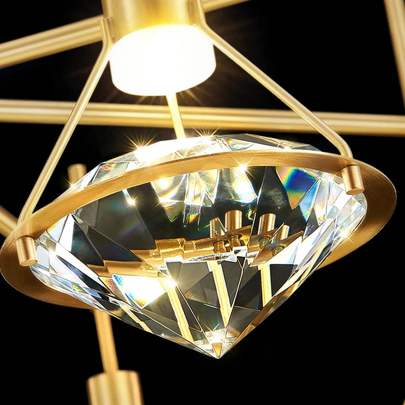 Close-up of faceted crystal pendant reflecting warm light