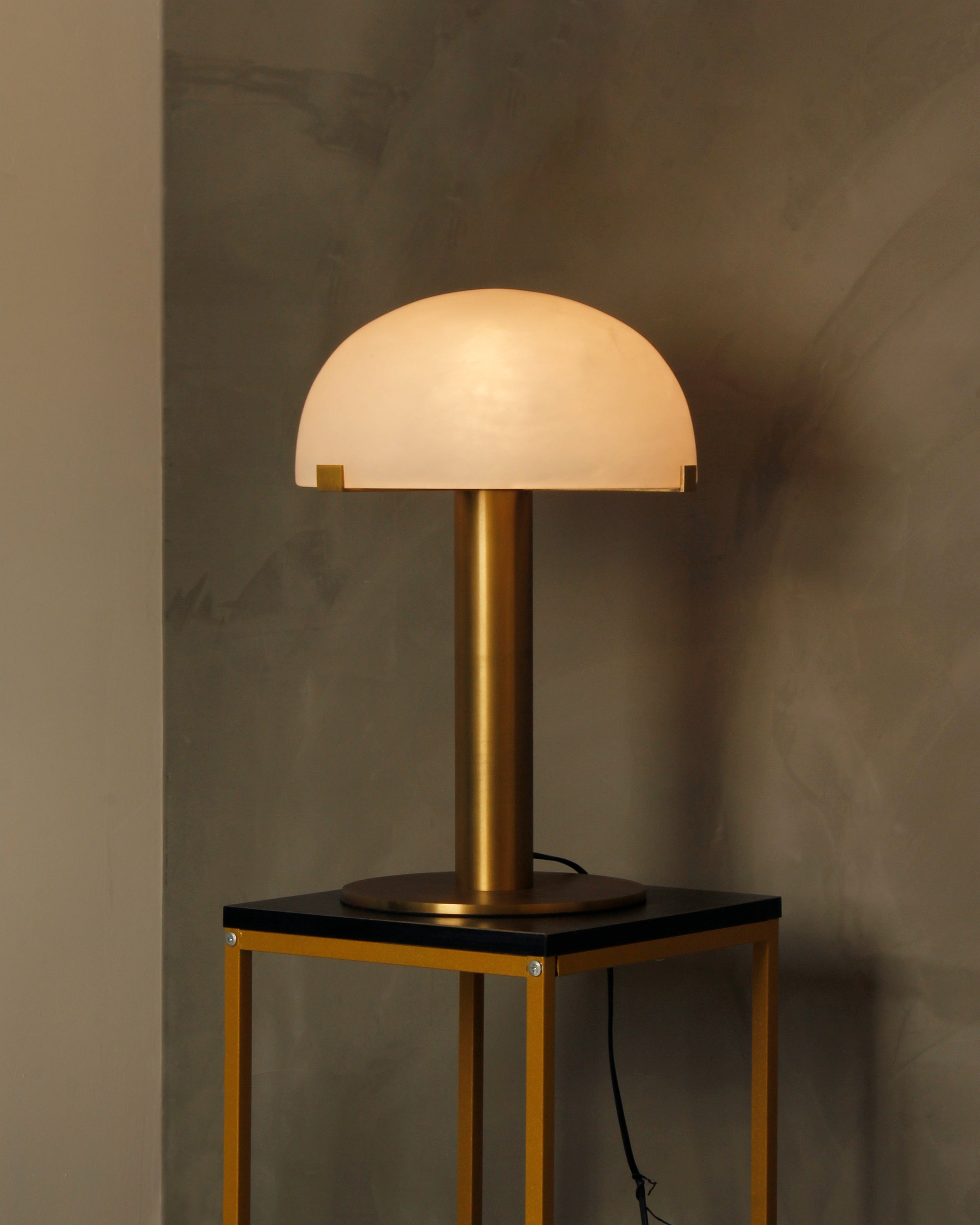 Side view of Dome Marble Table Lamp showing marble dome and vertical stem