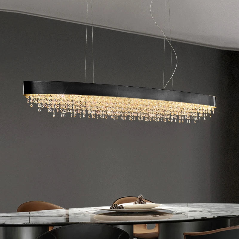 Donatello Rectangular Chandelier glowing in an upscale interior with warm ambience