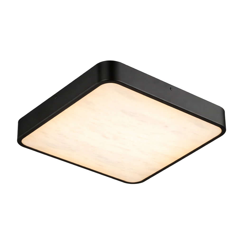 Elegant brushed gold frame of the Morenita square flush mount fixture