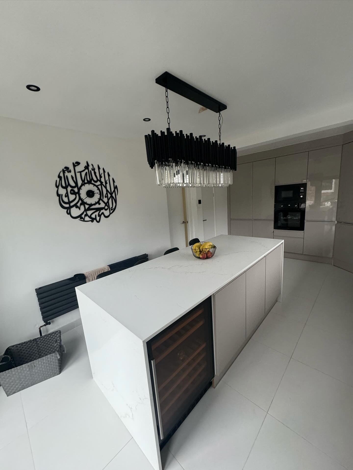 Close-up of crystal detailing on the Gotham rectangular chandelier