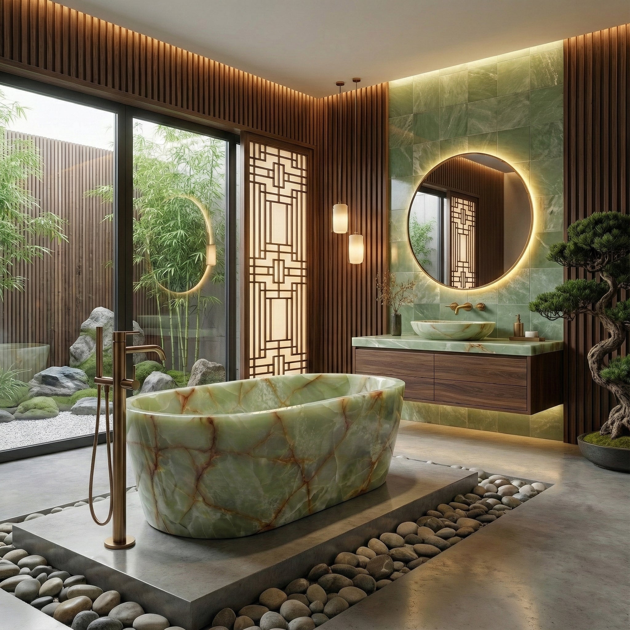 Green Onyx Freestanding Bathtub - Tapered