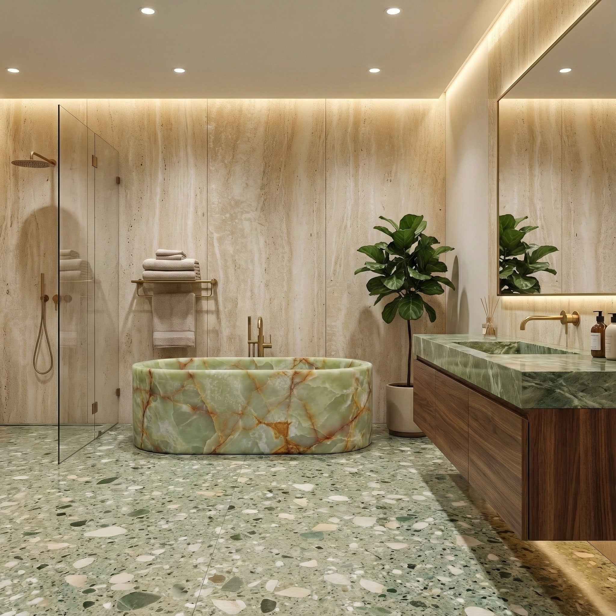 Green Onyx Freestanding Bathtub - Elliptical