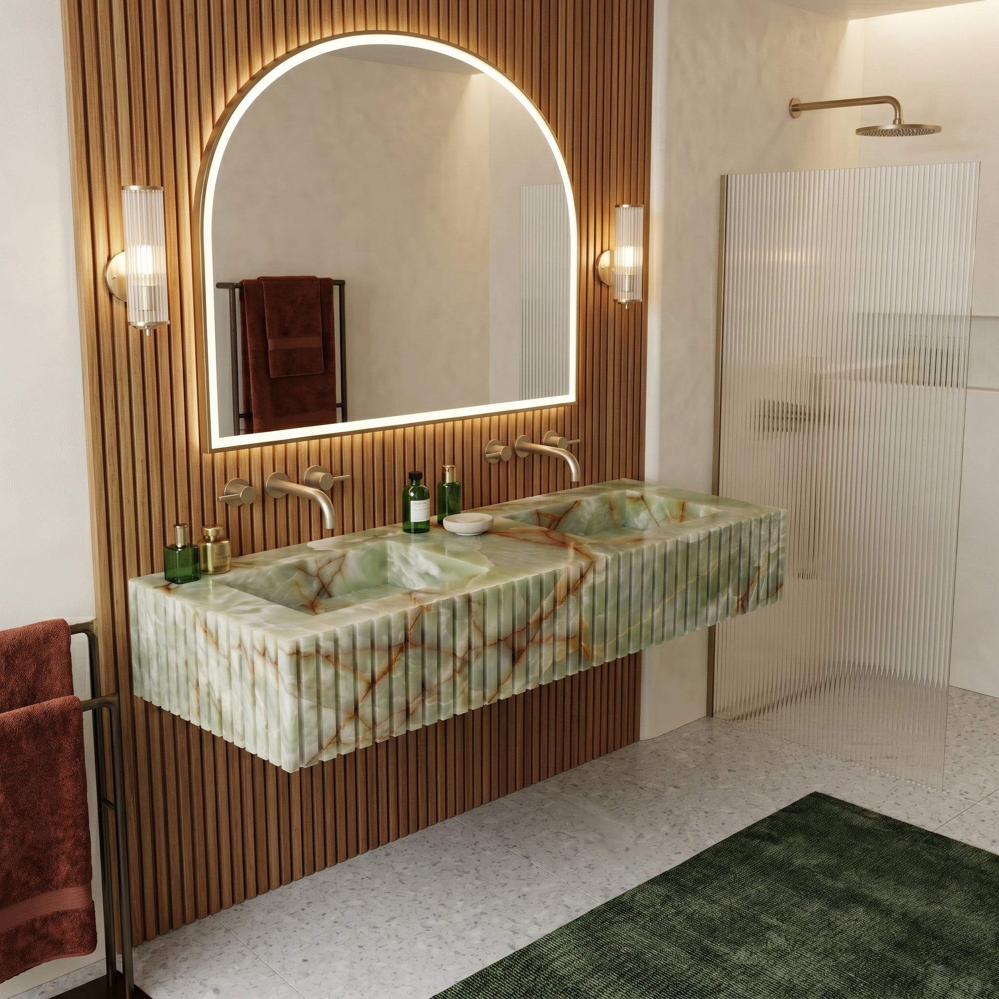 Green Onyx Double Sink - Fluted