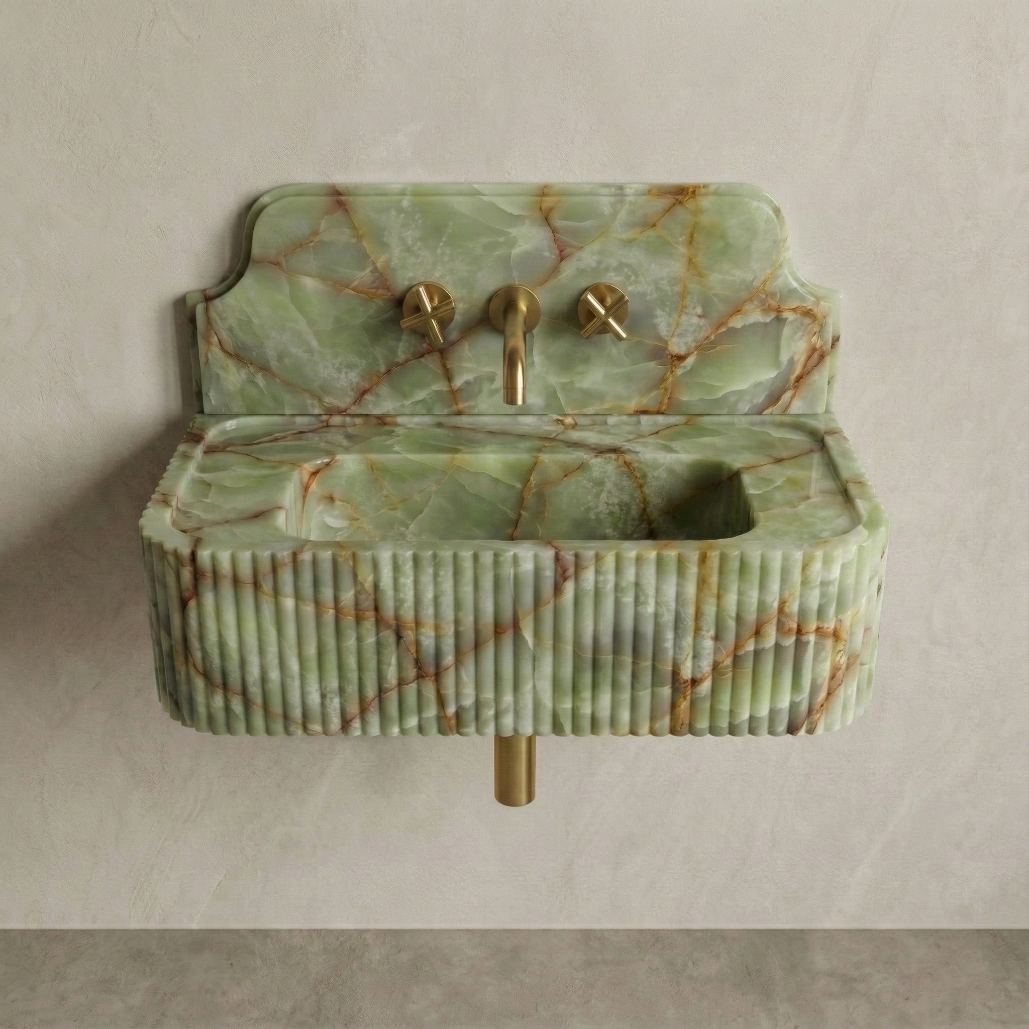 Green Onyx Backsplash Sink - Fluted