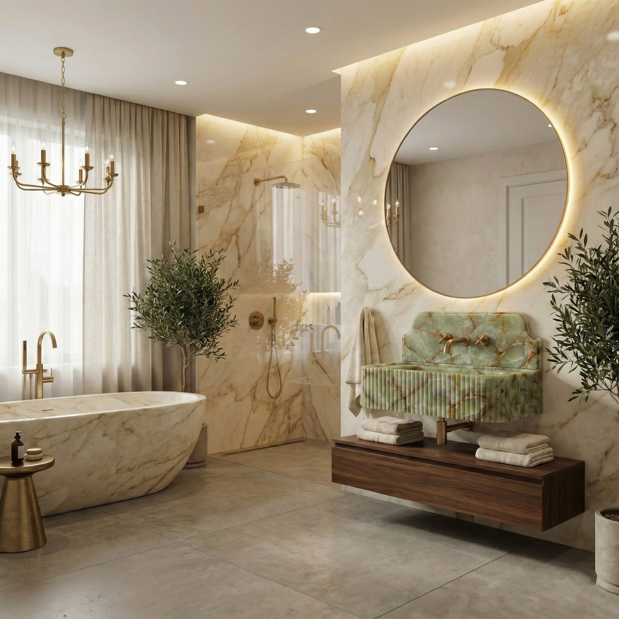 Green Onyx Backsplash Sink - Fluted
