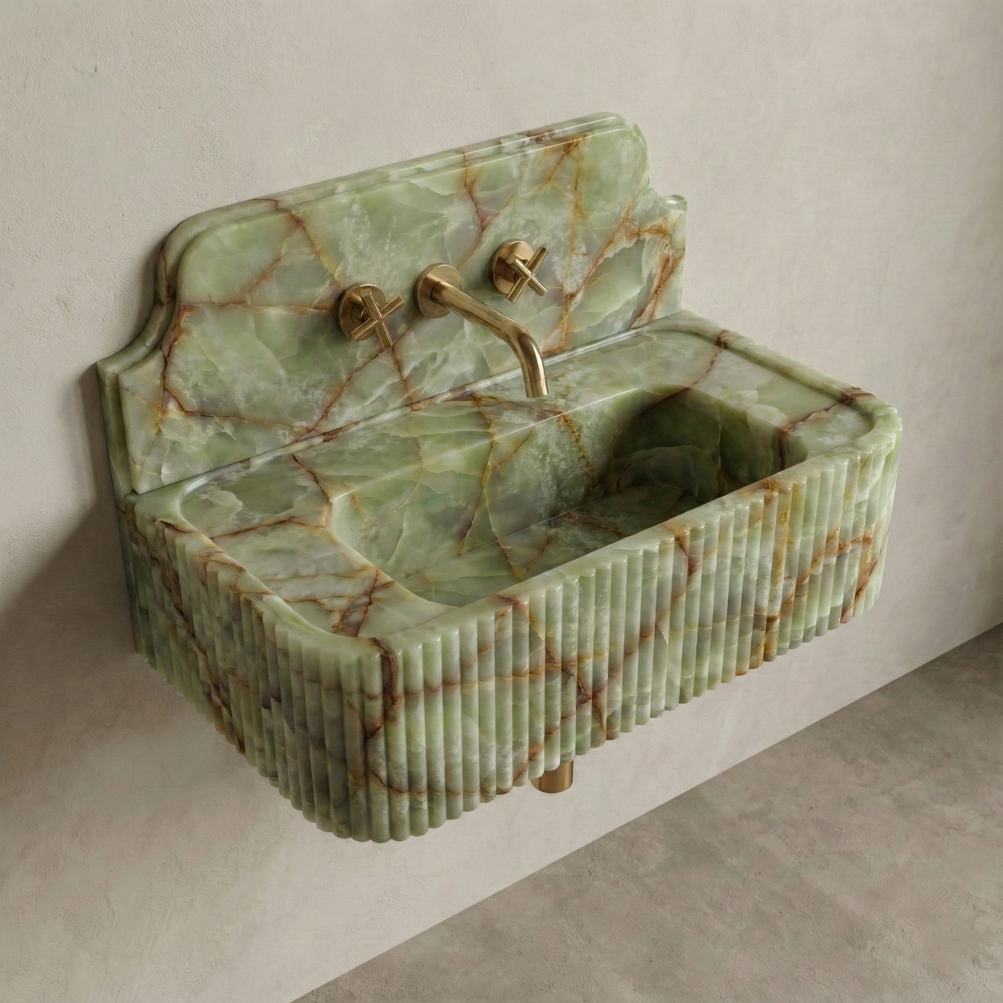 Green Onyx Backsplash Sink - Fluted