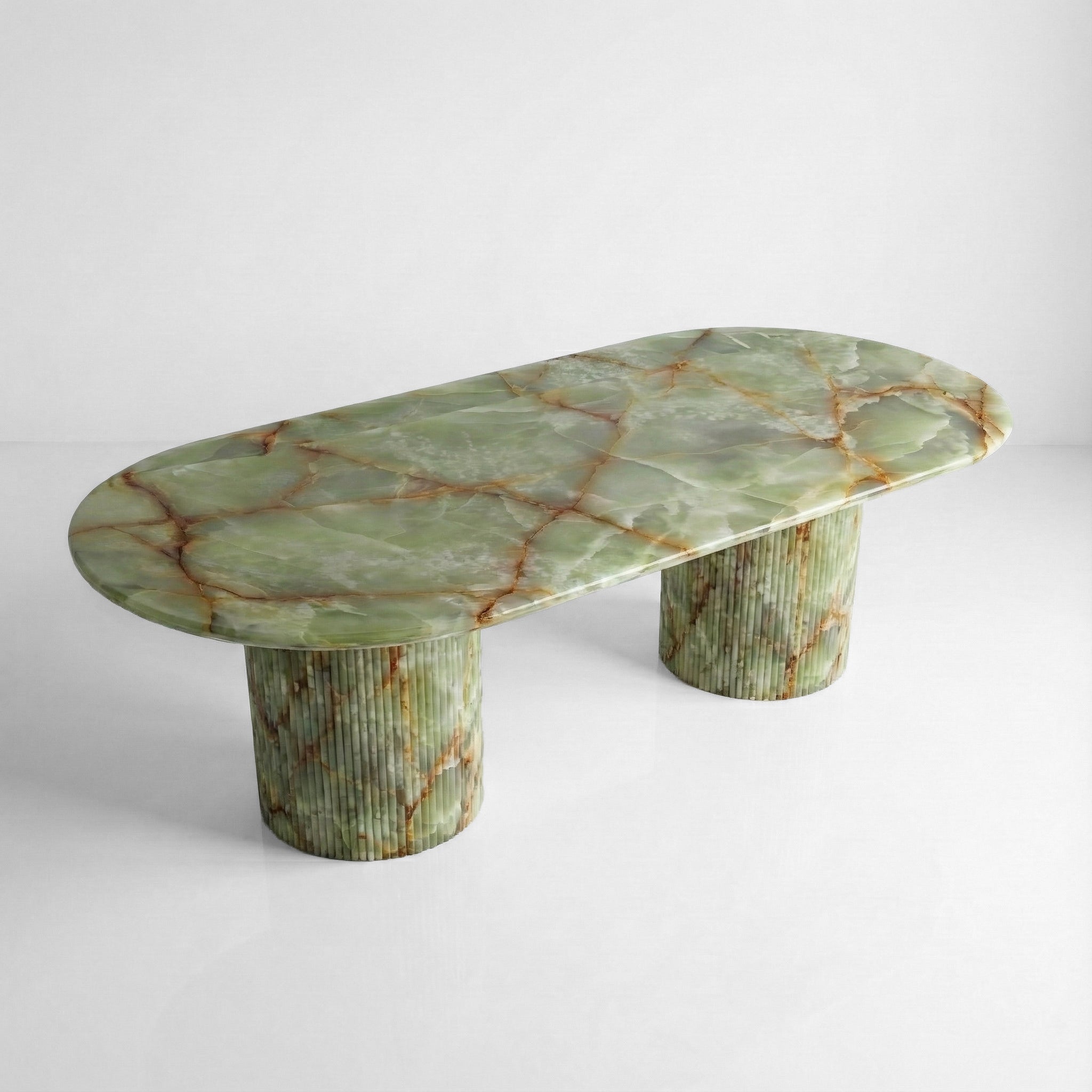 Green Onyx Oval Dining Table - Fluted