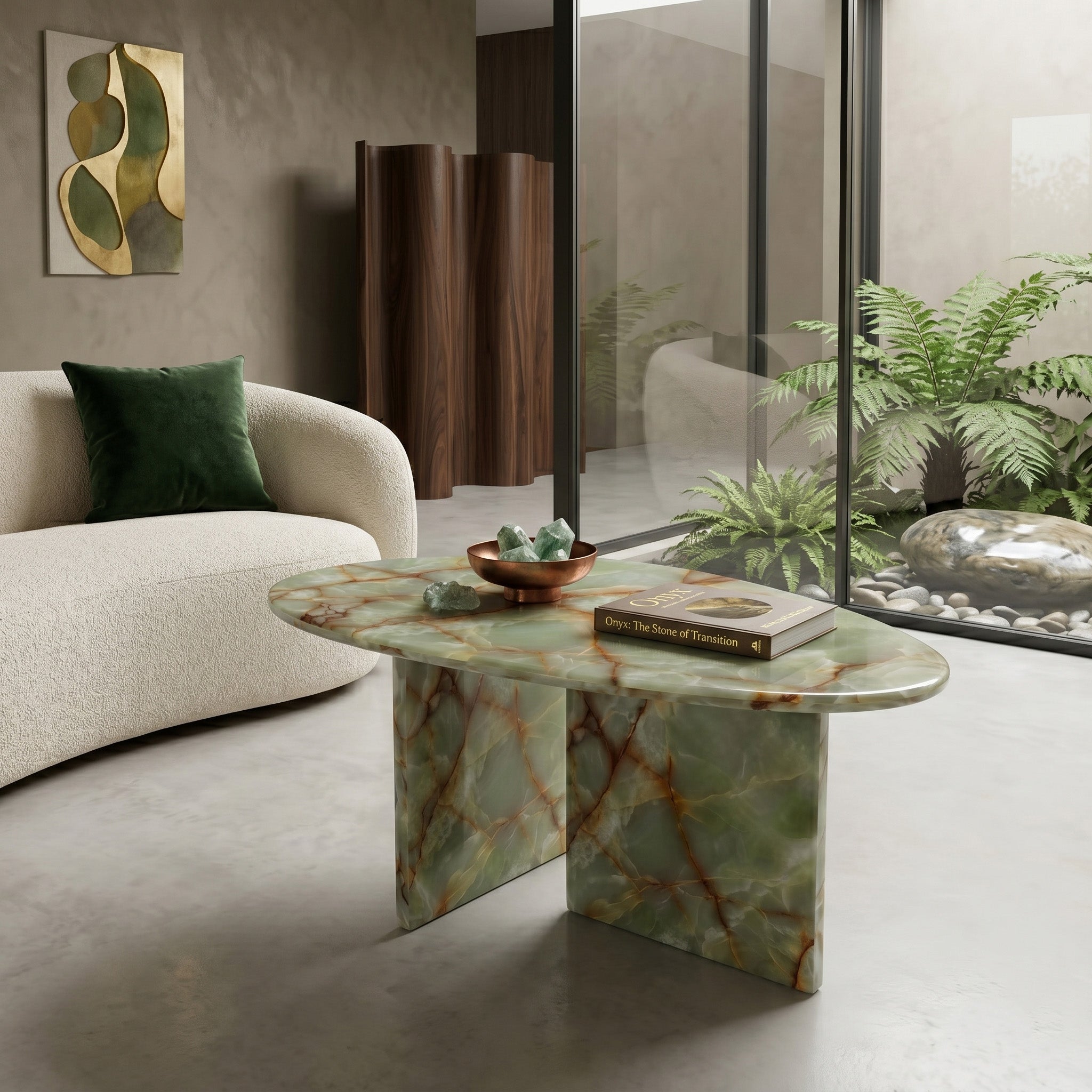 Green Onyx Marble Coffee Table - Pebble