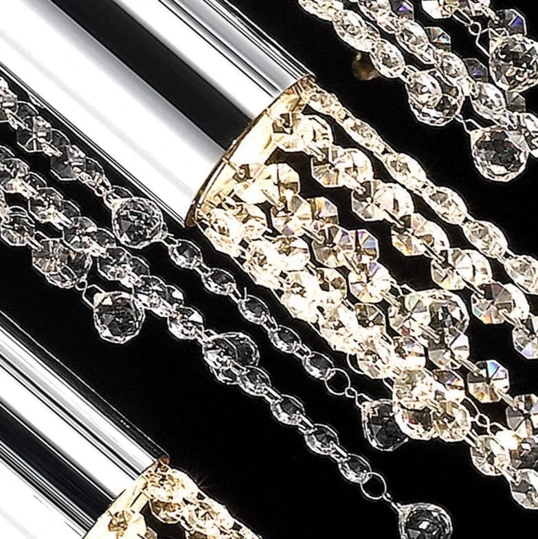 Close-up of diamond cut octagon crystal chains cascading from the Grosvenor Pendant