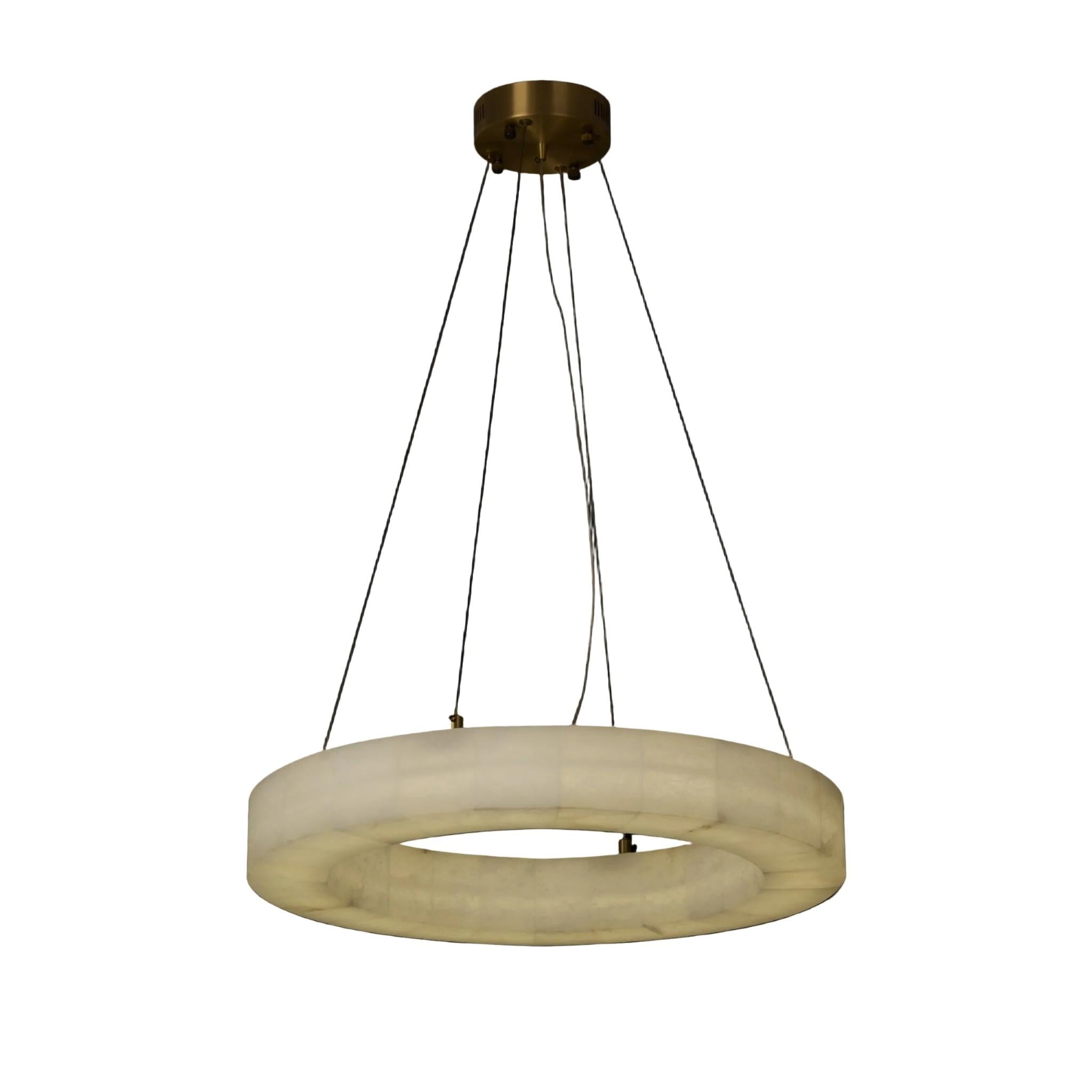 Halo Marble Circular Chandelier crafted from softly veined marble in a refined halo design