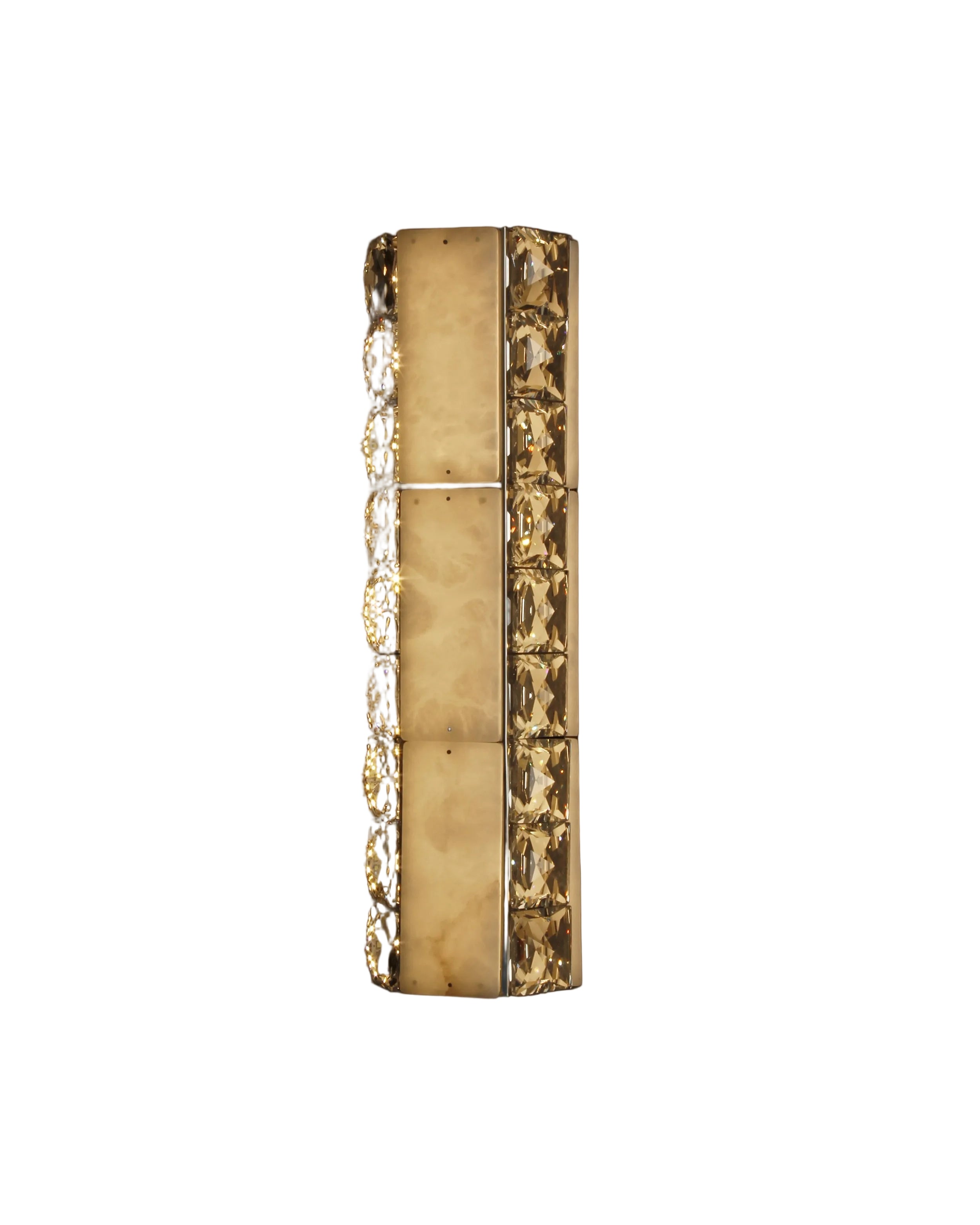 Helios Marble Wall Light blending smooth marble with faceted crystal in a refined vertical design