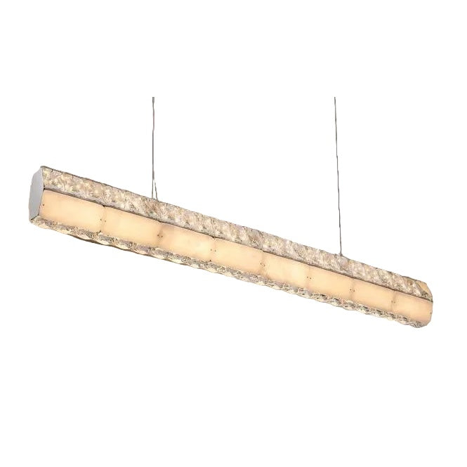 Helios Marble Rectangular Chandelier uniting luminous marble with faceted crystal in a sleek linear design