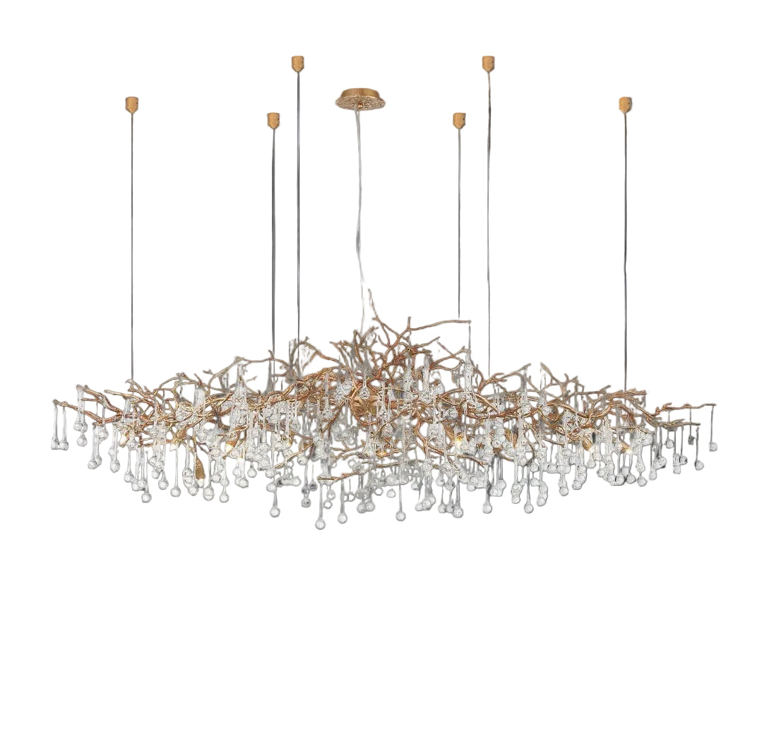 L’Albero d’Oro Rectangular Chandelier IV with cascading glass drops in luxury interior