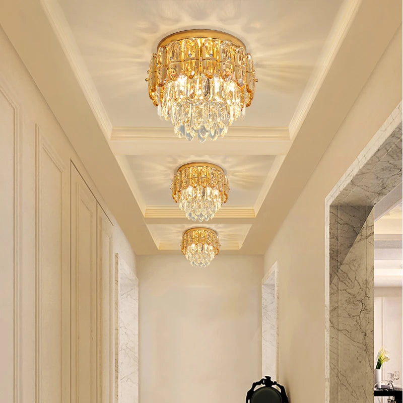 Modern corridor featuring Lugano Ceiling Light II with cascading diamond cut crystal design