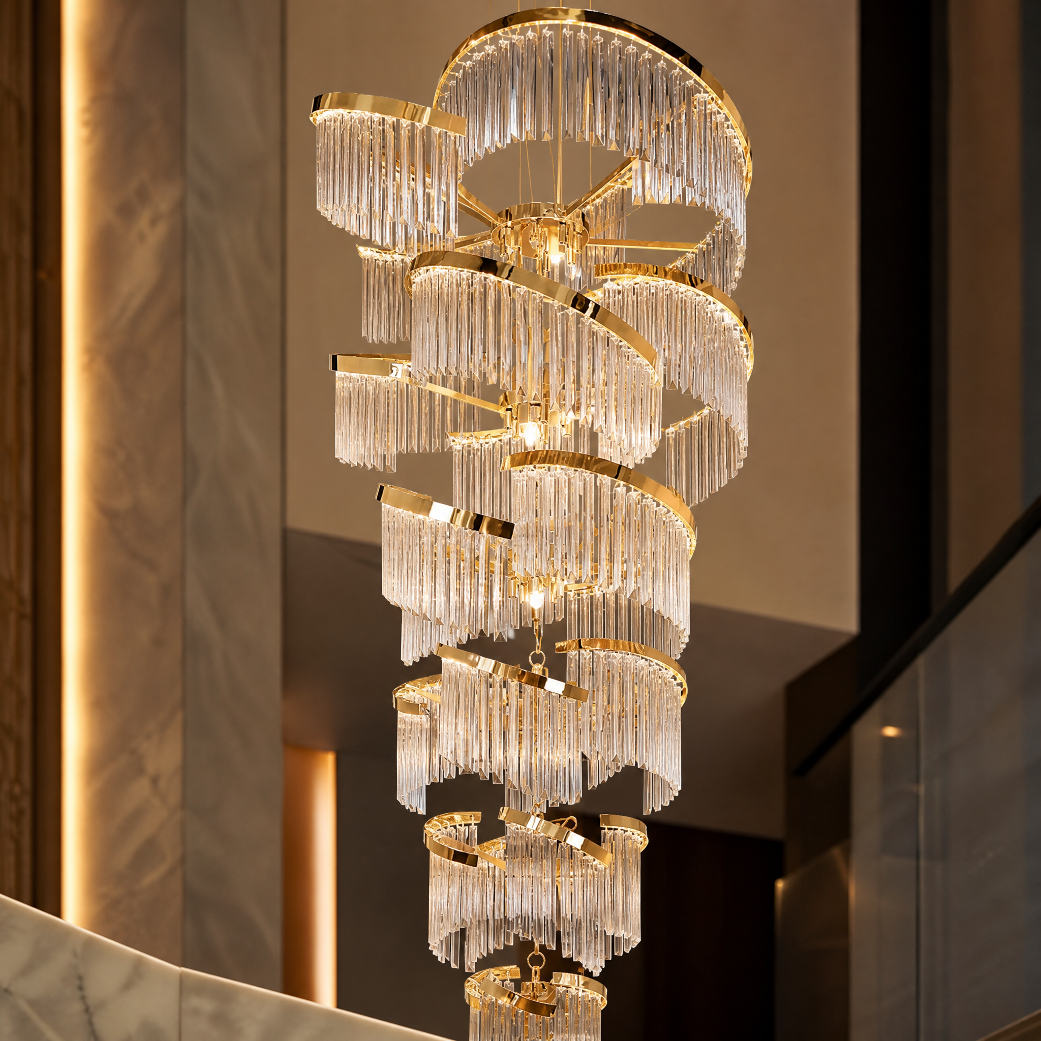 Twist Luxury Staircase Chandelier close-up craftsmanship detail image by VORELLI