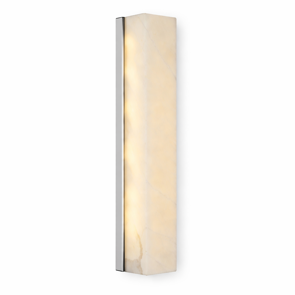 Macro closeup of the premium natural marble texture and refined craftsmanship of the Vorelli Revo Wall Light.