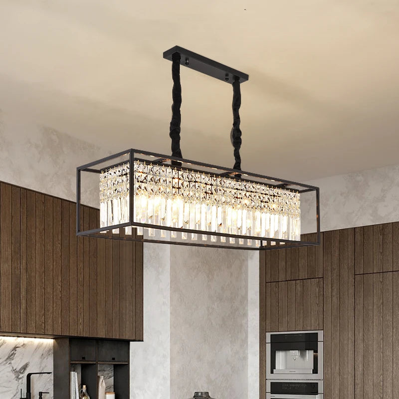 Maddison rectangular chandelier with cuboid frame and diamond cut crystal bars