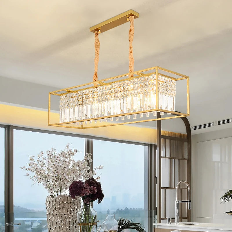 Gold Maddison rectangular chandelier with square crystal detailing