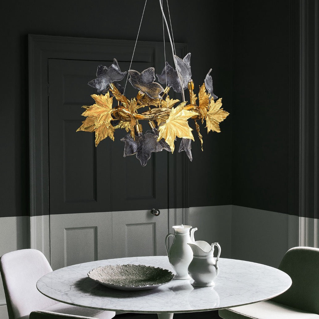 Maple Grove Circular Chandelier II above dining table in luxury interior