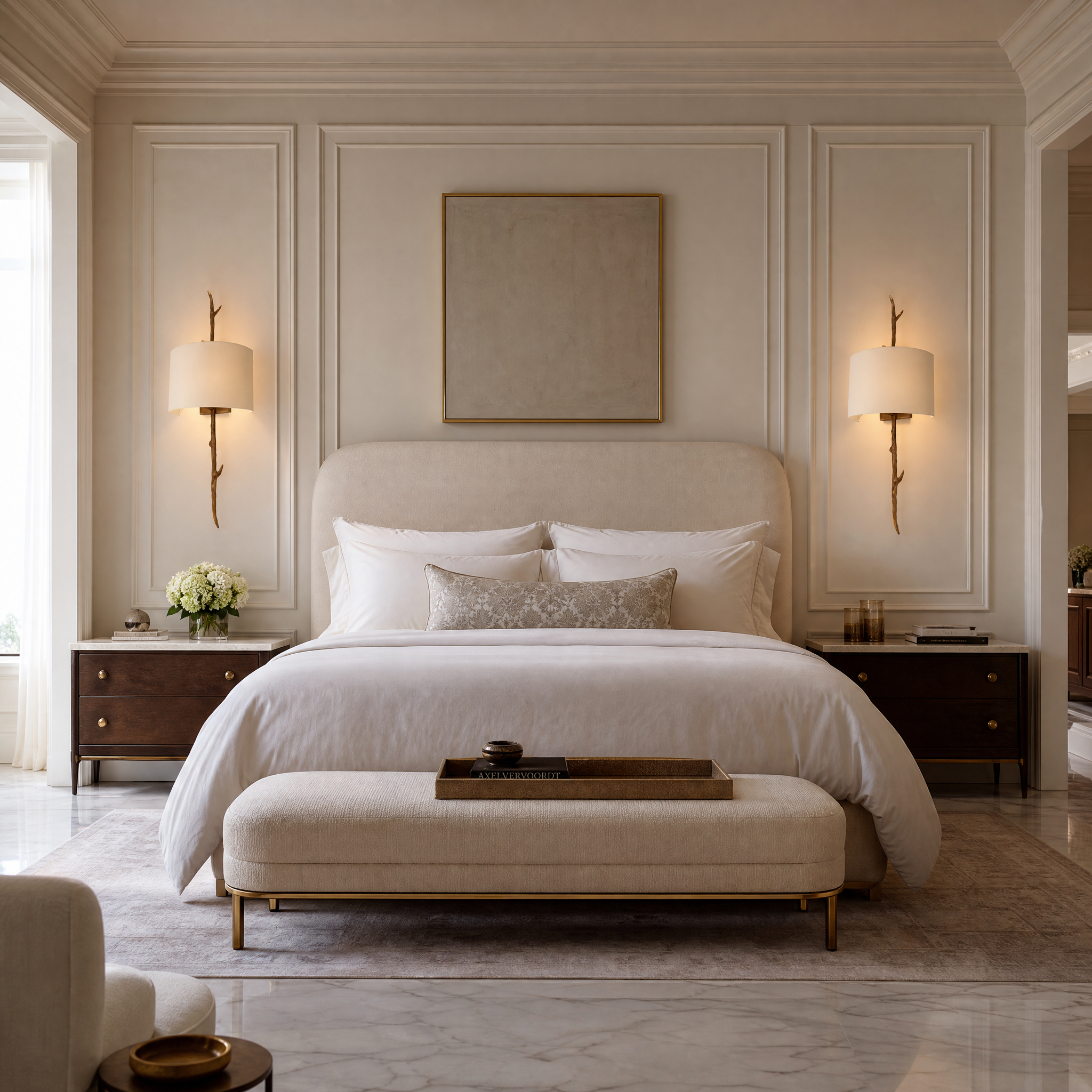A sophisticated Montvero brass wall light illuminating a contemporary living space with a warm, soft glow.