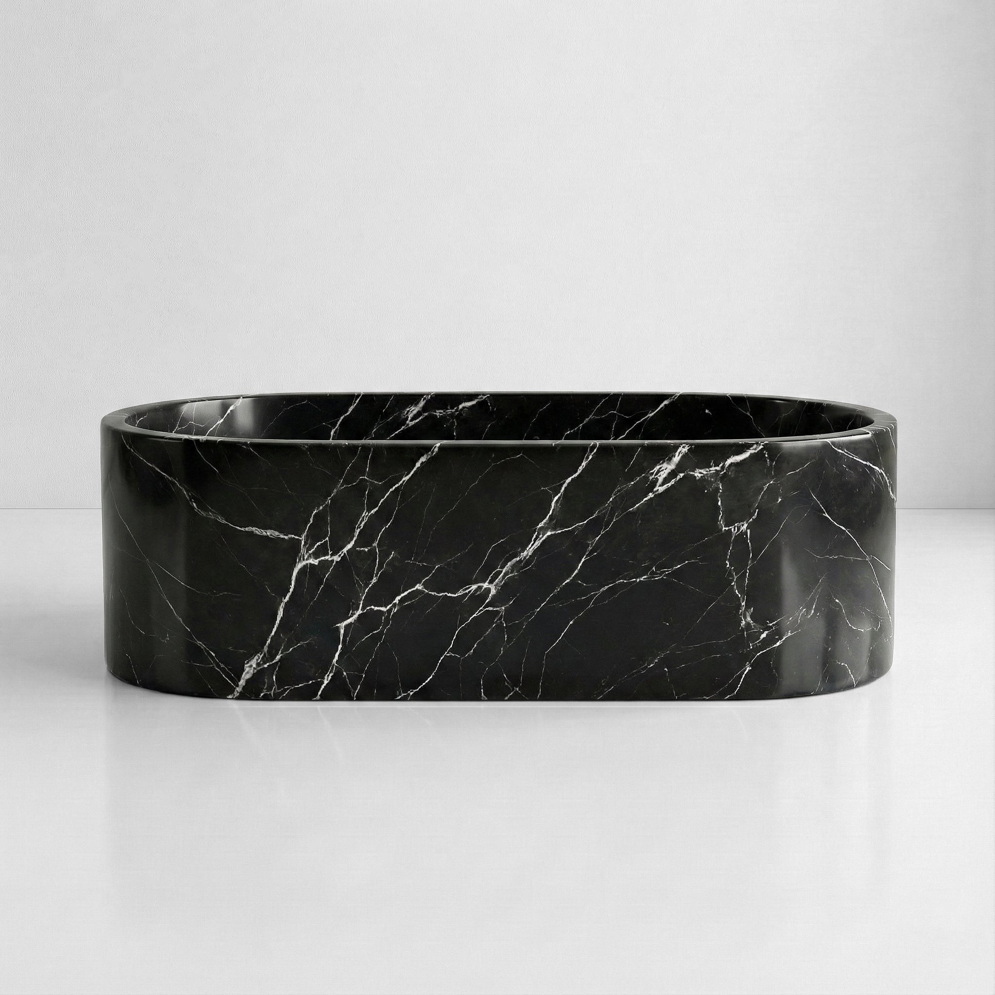 Black Marquina Marble Freestanding Bathtub - Elliptical