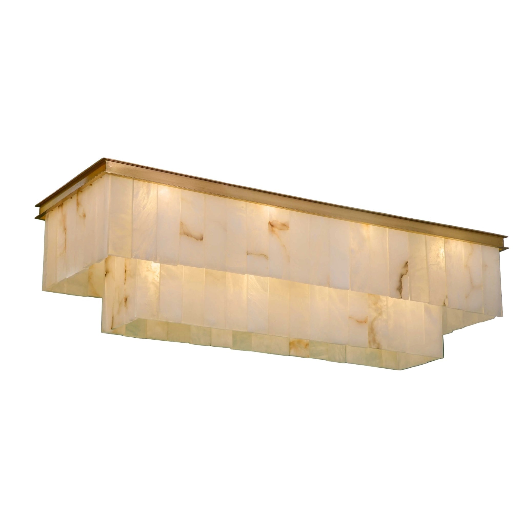 VORELLI® Novella marble rectangular chandelier featuring softly layered natural stone panels in suspended geometric design on white background