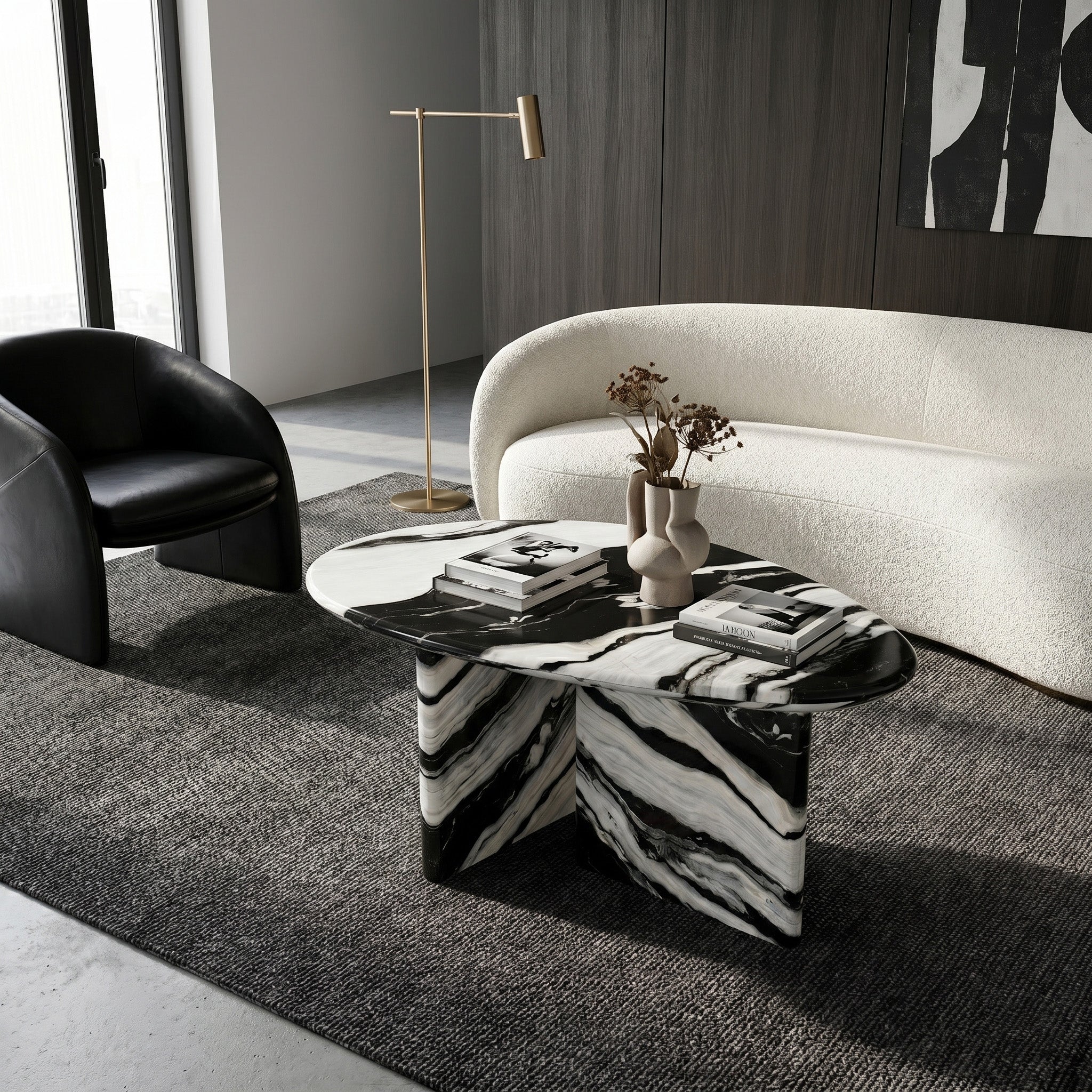 Panda White Marble Coffee Table - Pebble