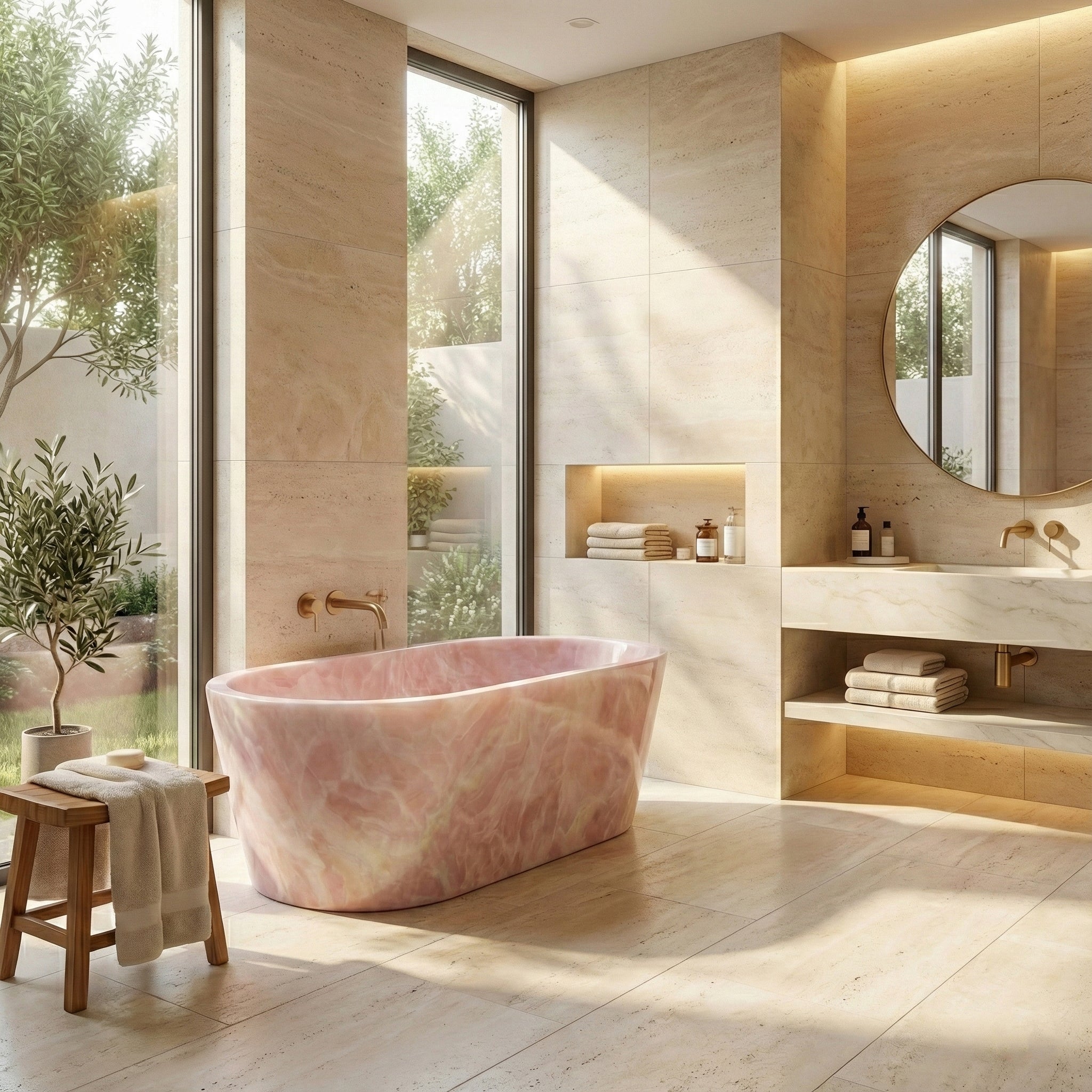Pink Onyx Freestanding Bathtub - Tapered