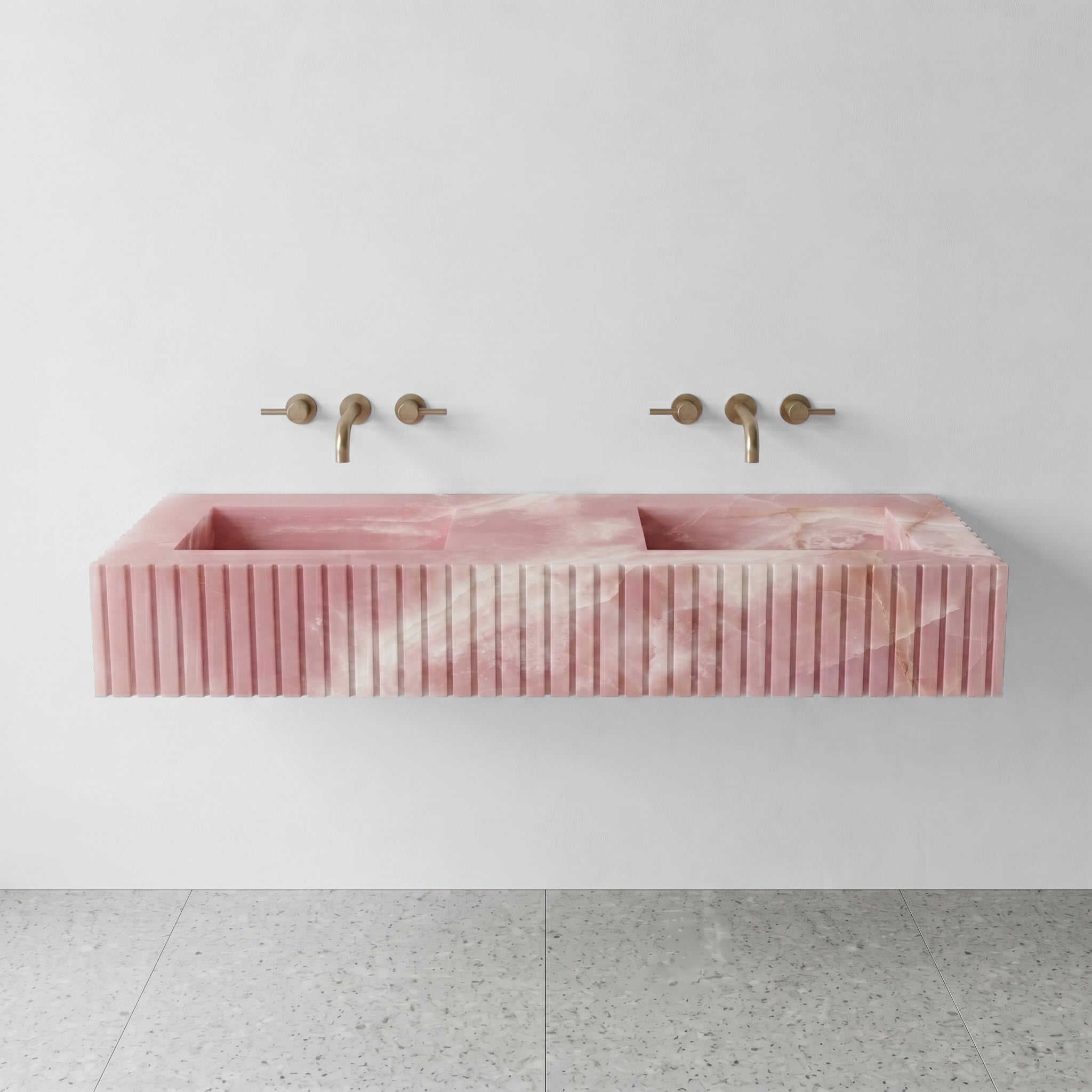 Pink Onyx Double Sink - Fluted
