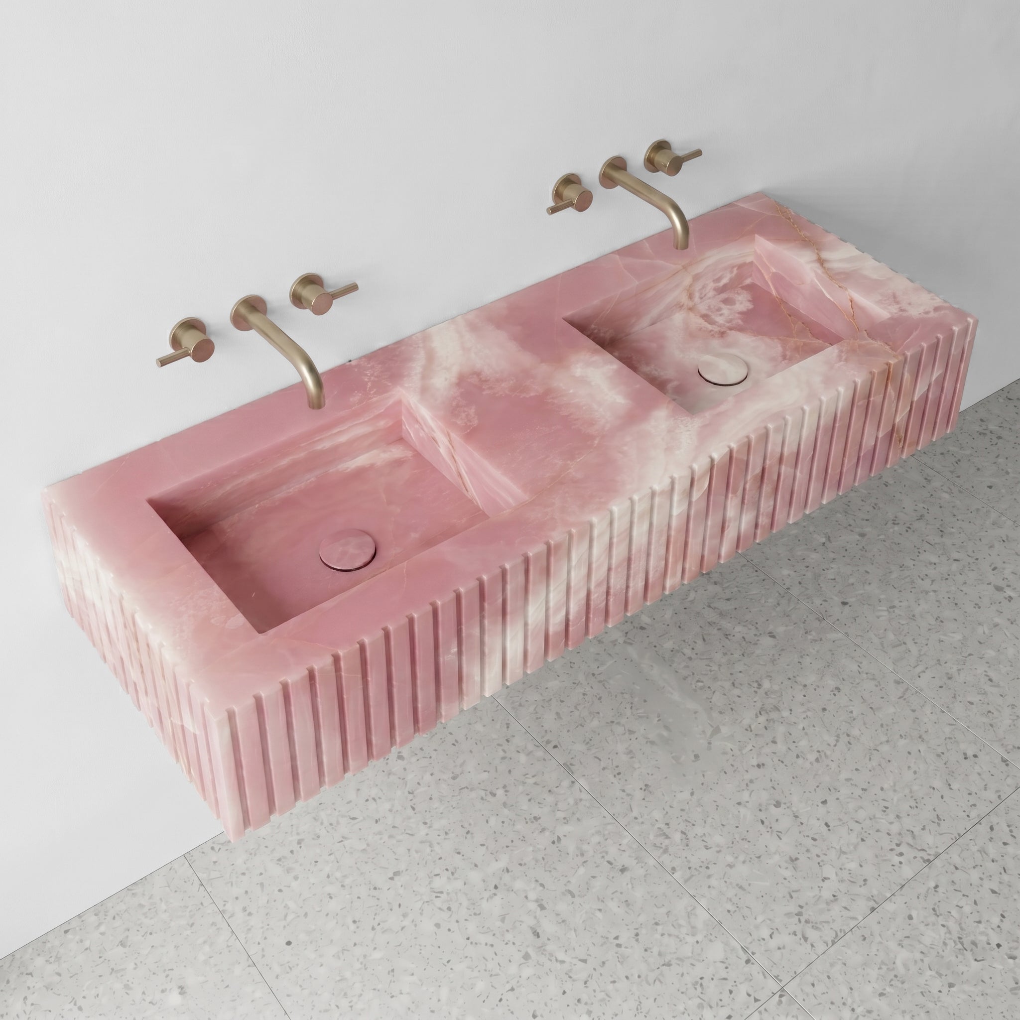 Pink Onyx Double Sink - Fluted