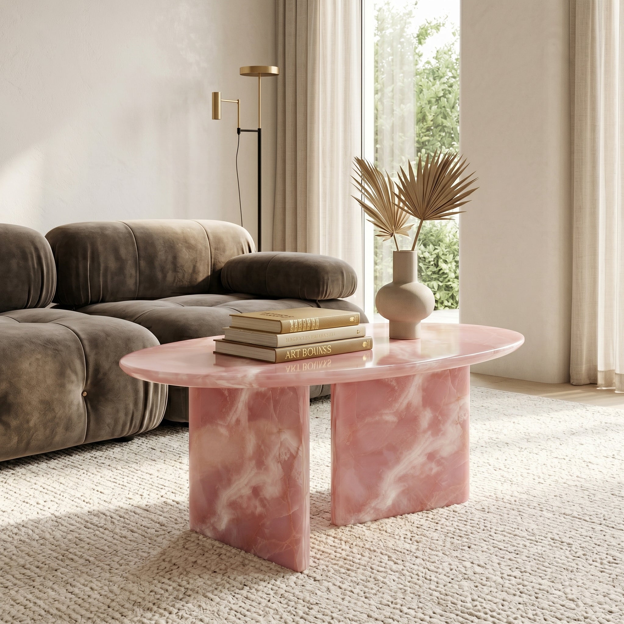 Pink Onyx Marble Coffee Table - Pebble