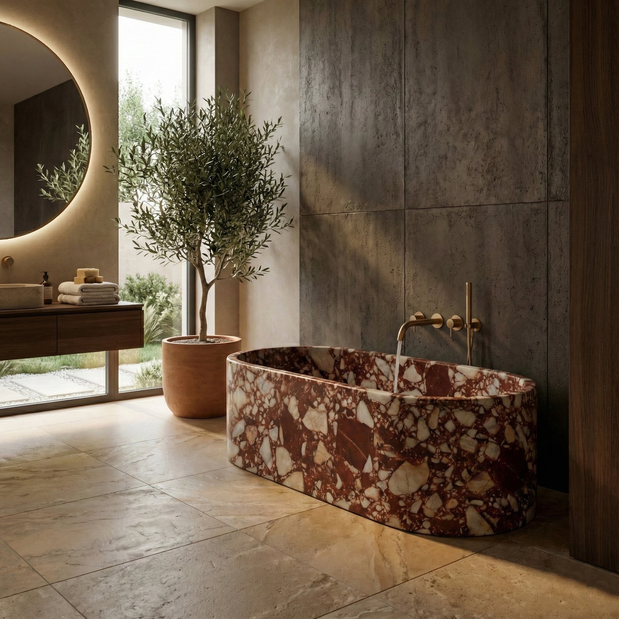 Red Bulgari Marble Freestanding Bathtub - Elliptical